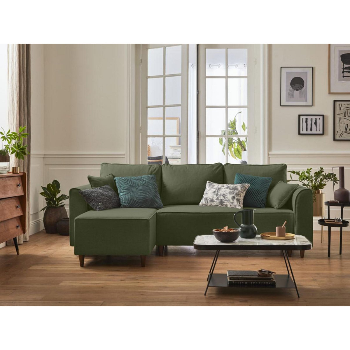 BEST MOBILIER Saphir - canapé d'angle réversible 4 places - convertible - avec coffre - en tissu