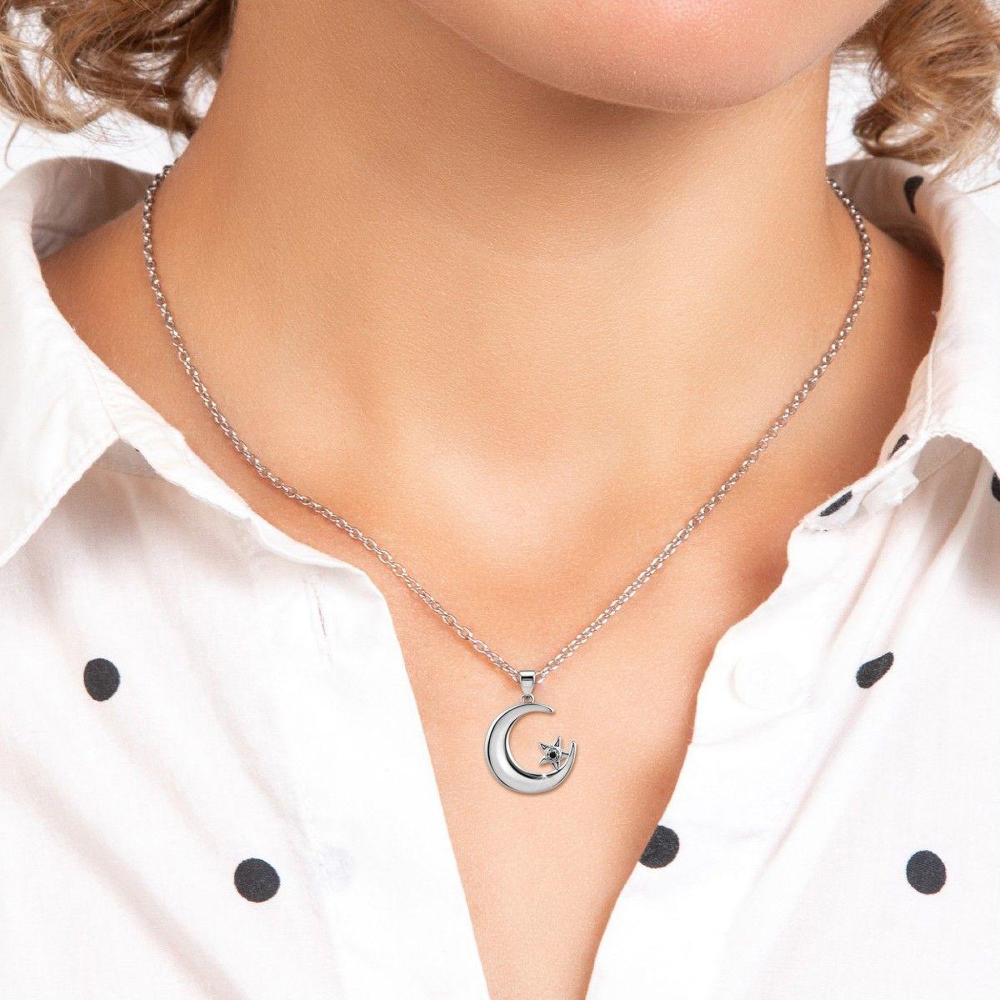 Voir la diapositive 2 : SC CRYSTAL Collier Lune par SC Crystal orné d'un véritable diamant noir