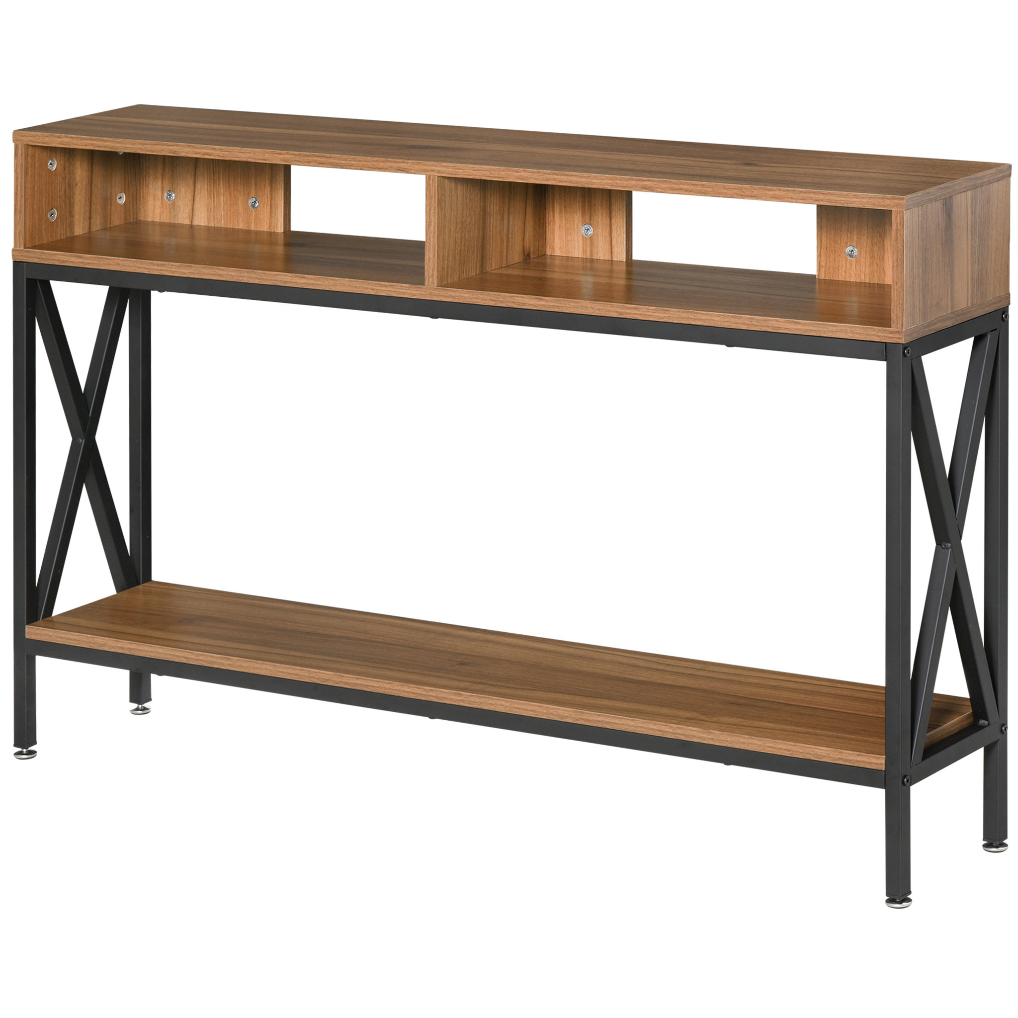 Voir la diapositive 1 : HOMCOM Table Console Table d'Entrée Industriel Multi-rangements 120 x 23,5 x 75 cm Bois Noyer