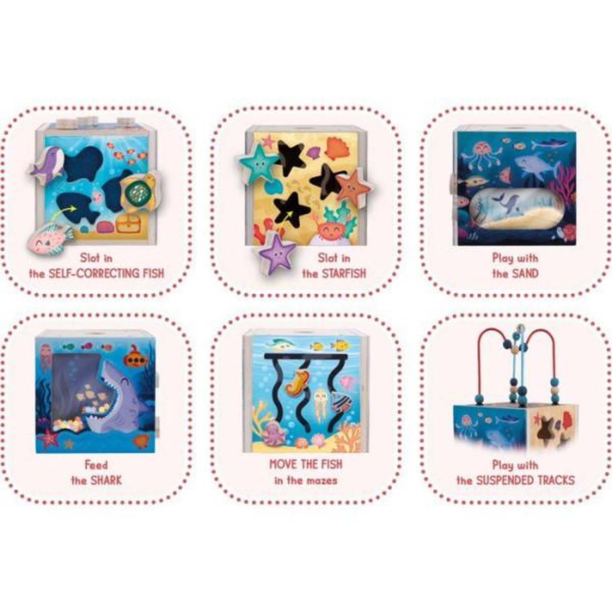 Voir la diapositive 2 : LISCIANI GIOCHI Jouer et Apprendre Cube Sensoriel - Cube multi-activités - LISCIANI - Univers marin