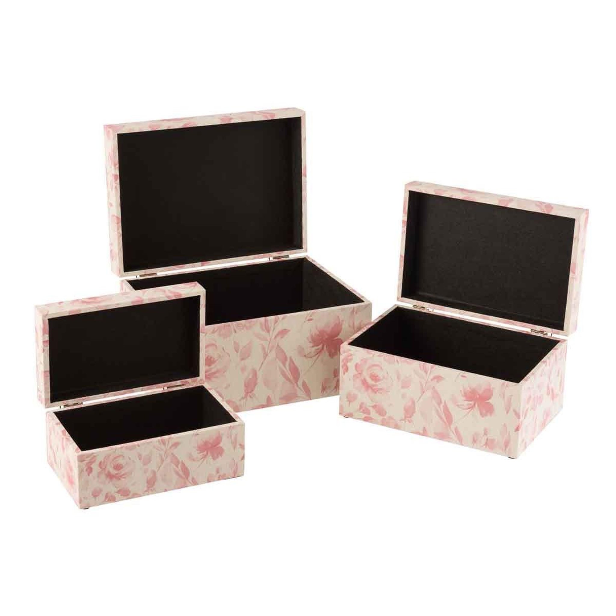 Voir la diapositive 2 : J-LINE Lot de 3 Boîtes Déco  Motif Fleurs  35cm Rose