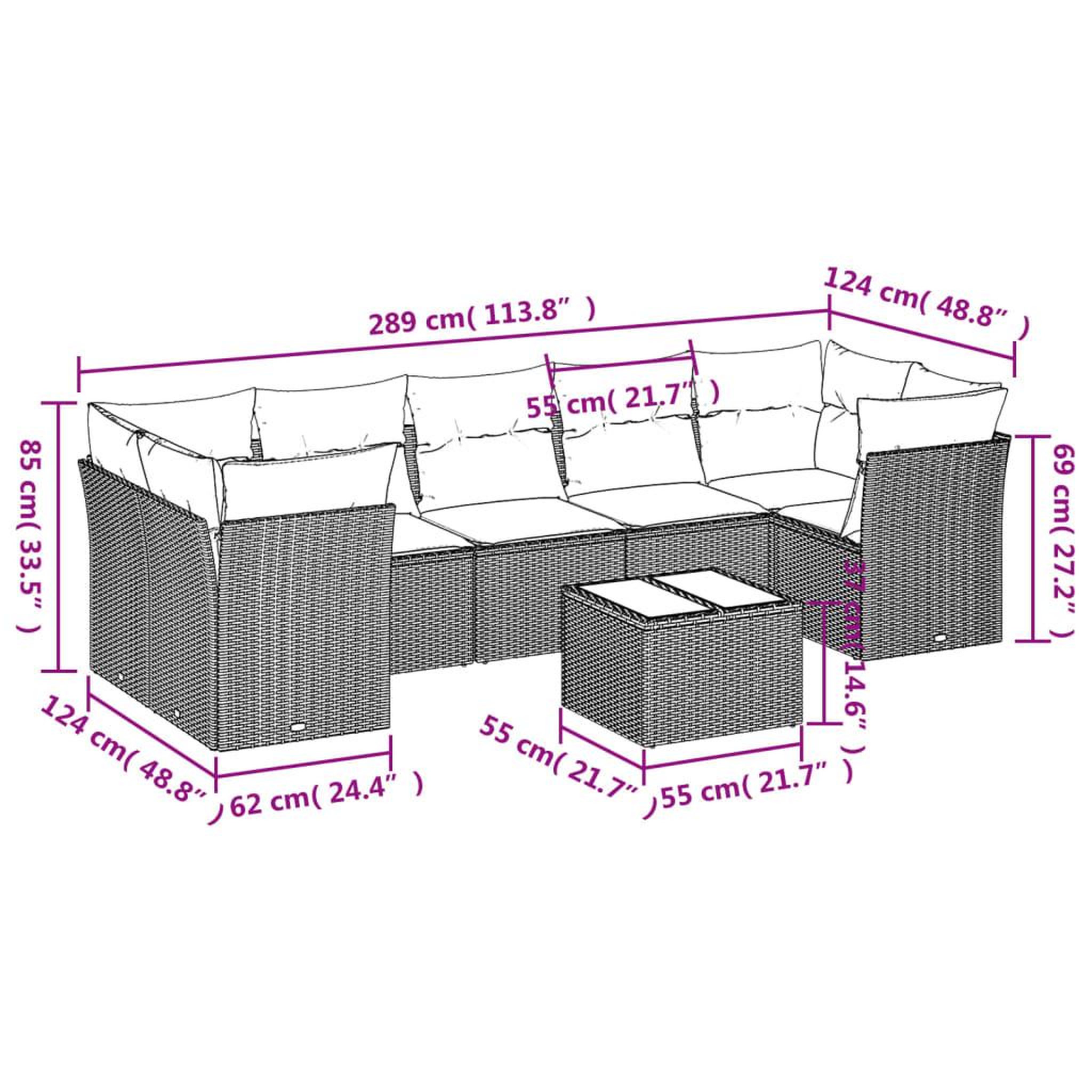 Voir la diapositive 4 : VIDAXL Salon de jardin 8 pcs avec coussins gris clair resine tressee