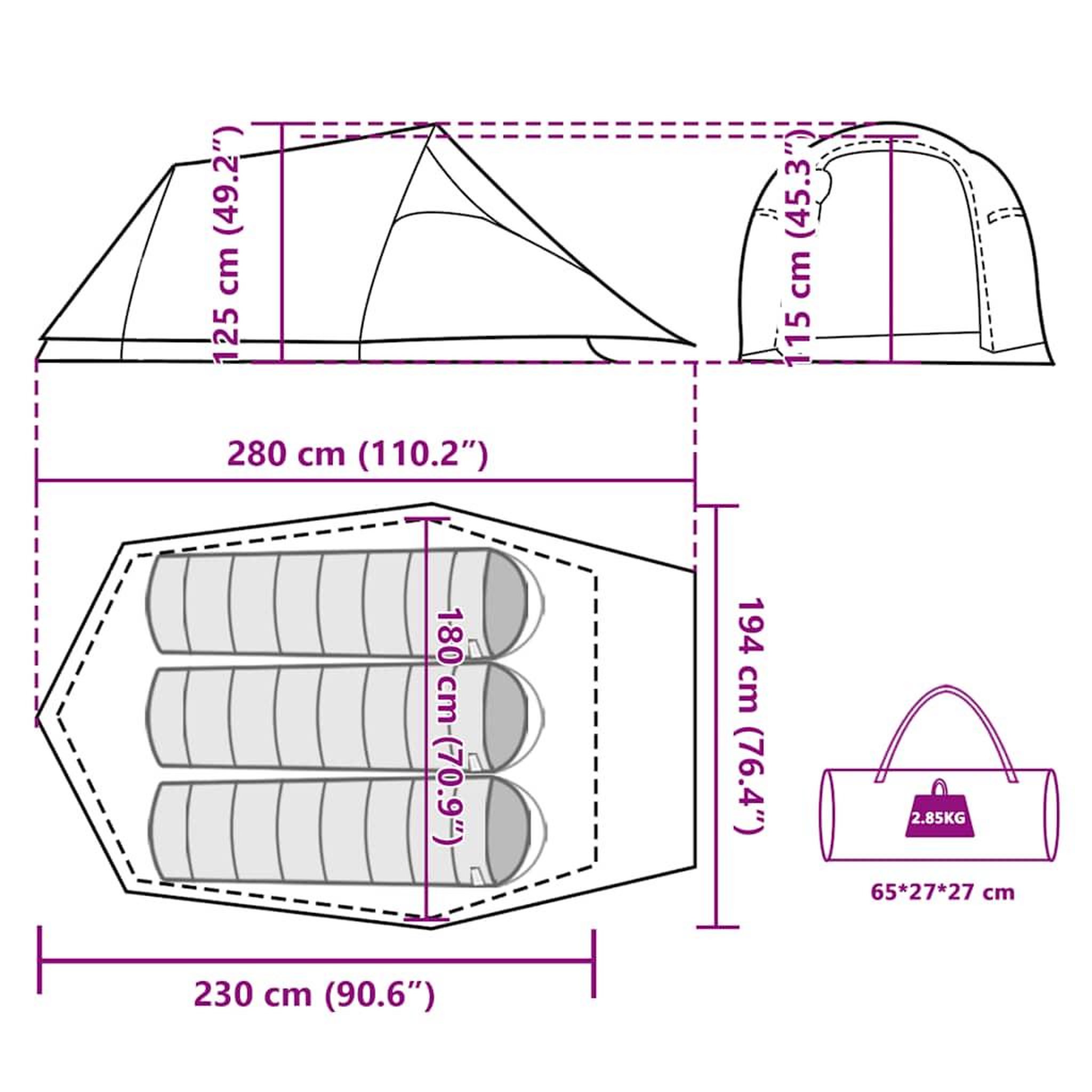 Voir la diapositive 6 : VIDAXL Tente de camping tunnel 3 personnes marron impermeable