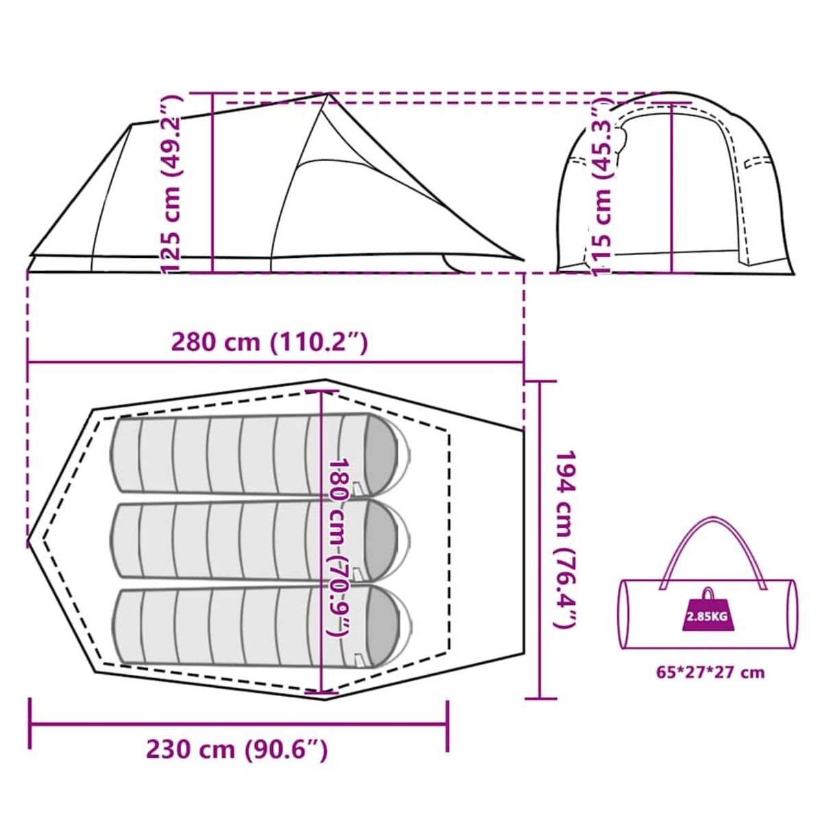 VIDAXL Tente de camping tunnel 3 personnes marron impermeable