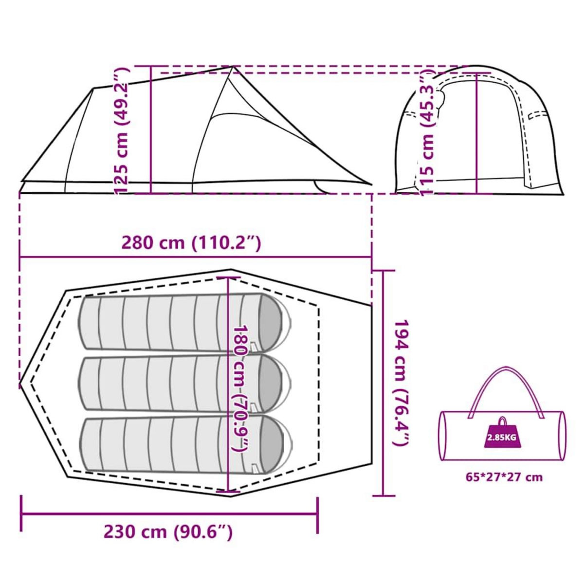 VIDAXL Tente de camping tunnel 3 personnes marron impermeable