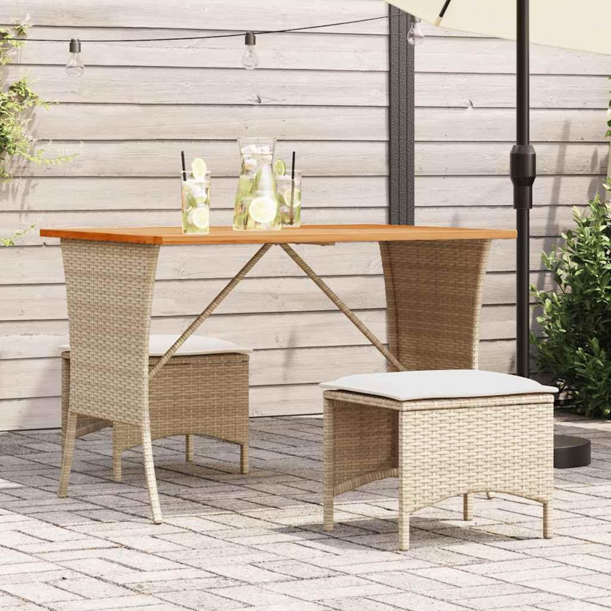 VIDAXL Ensemble a manger de jardin et coussins 3 pcs Beige poly rotin