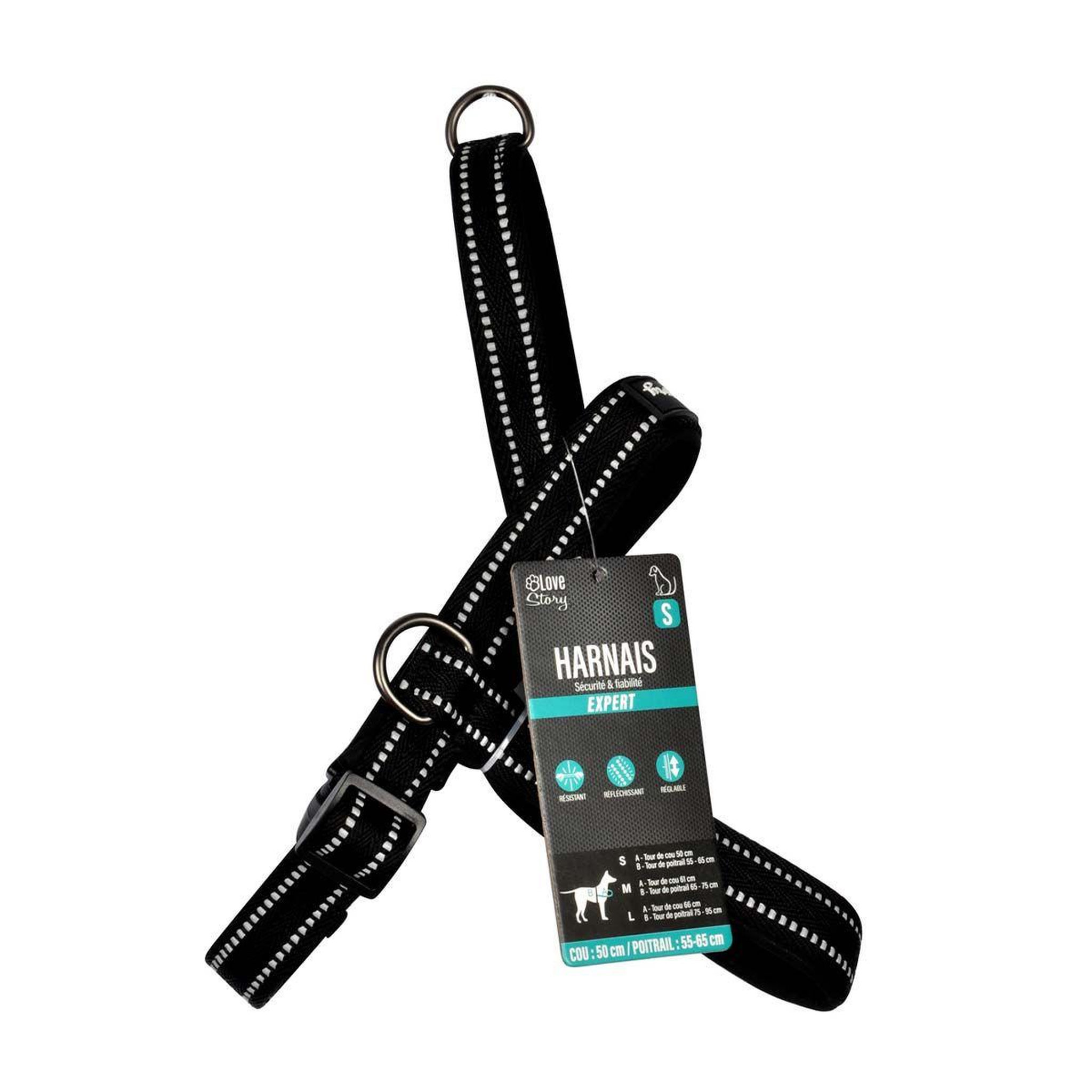 Voir la diapositive 4 : LOVE STORY Harnais norvégien  expert réglable  65cm noir