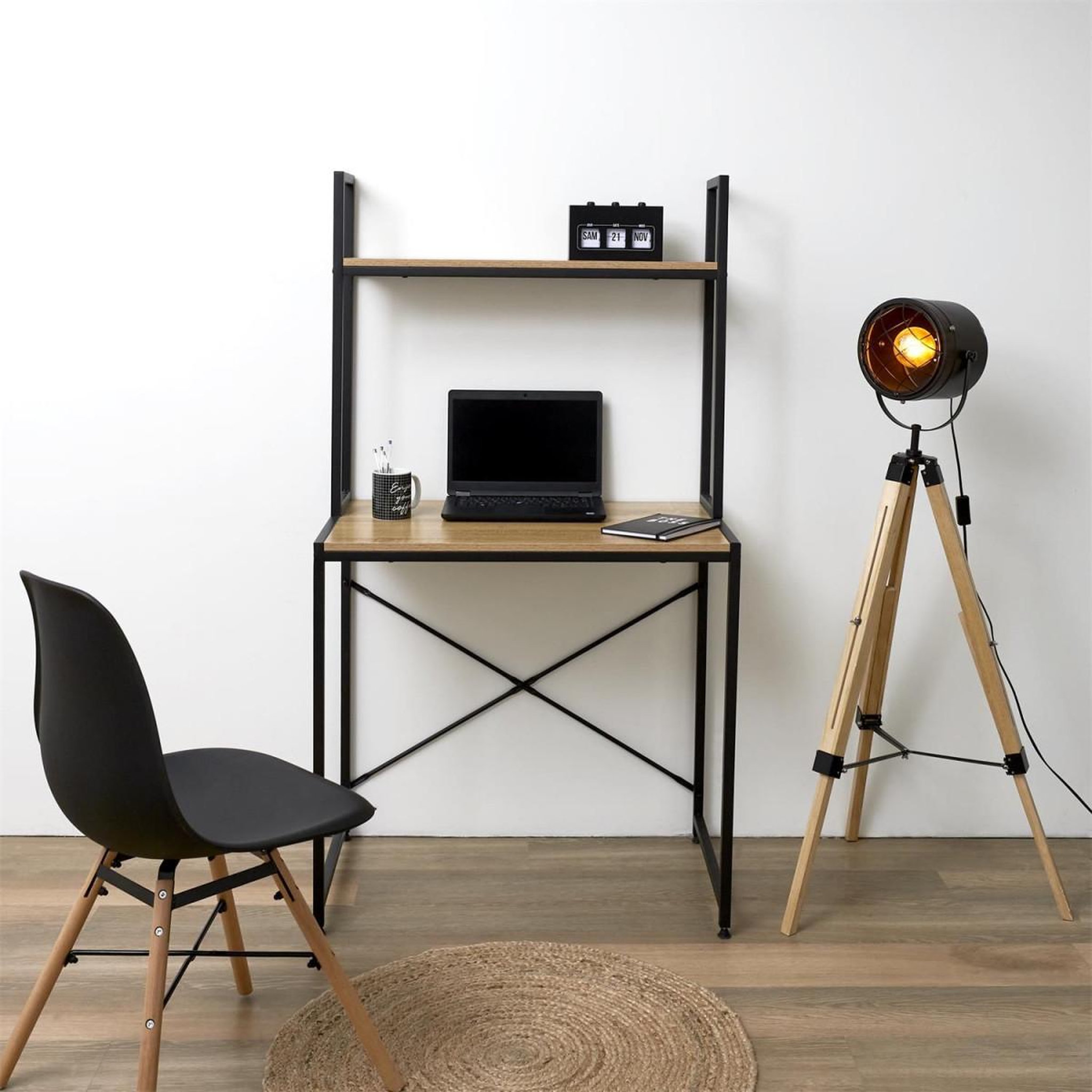 Voir la diapositive 4 : The Home Deco Factory Bureau & étagère  stan  145cm naturel & noir