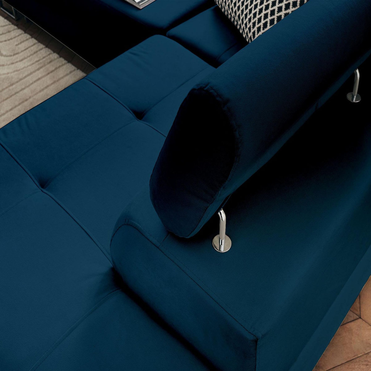 BEST MOBILIER Pablo - canapé d'angle droit - 5 places - convertible avec coffre et têtières réglables - en velours