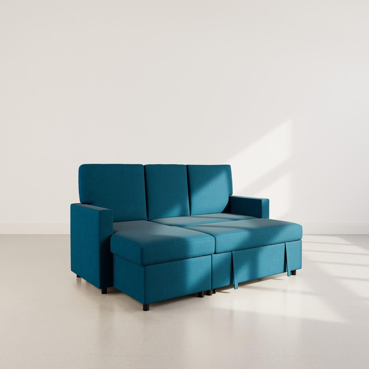 BEST MOBILIER Meiya - canapé d'angle réversible 4 places convertible avec coffre en tissu