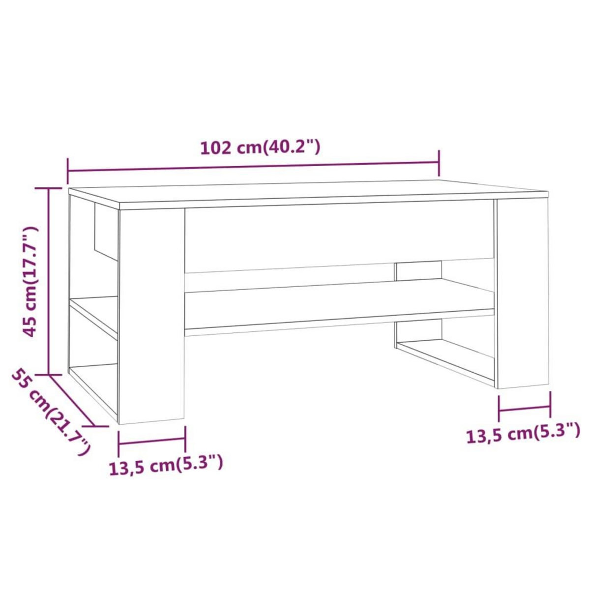 VIDAXL Table basse Chene marron 102x55x45 cm Bois d'ingenierie
