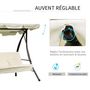 Voir la diapositive 5 : OUTSUNNY Balancelle de jardin convertible 3 places grand confort inclinaison toit réglable matelas et coussins fournis 2L x 1,25l x 1,7H m métal polyester noir et crème