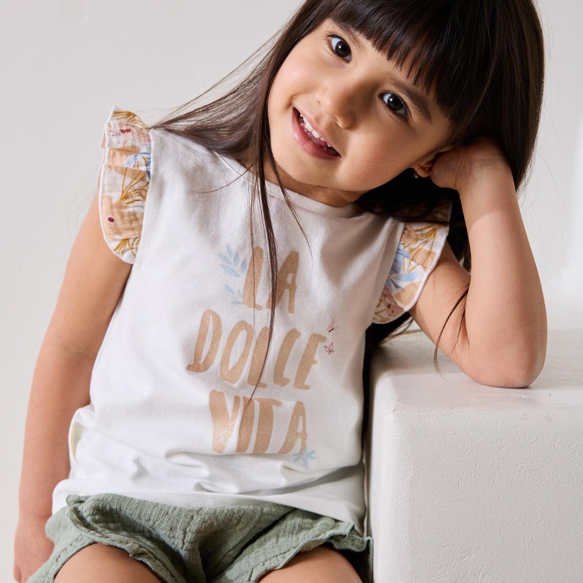 Voir la diapositive 6 : Petit Béguin Lot de 2 t-shirts enfant manches courtes praline