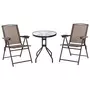 OUTSUNNY Ensemble de jardin 3 pièces 2 chaises inclinables multi-positions pliables + table ronde verre trempé métal époxy textilène chocolat