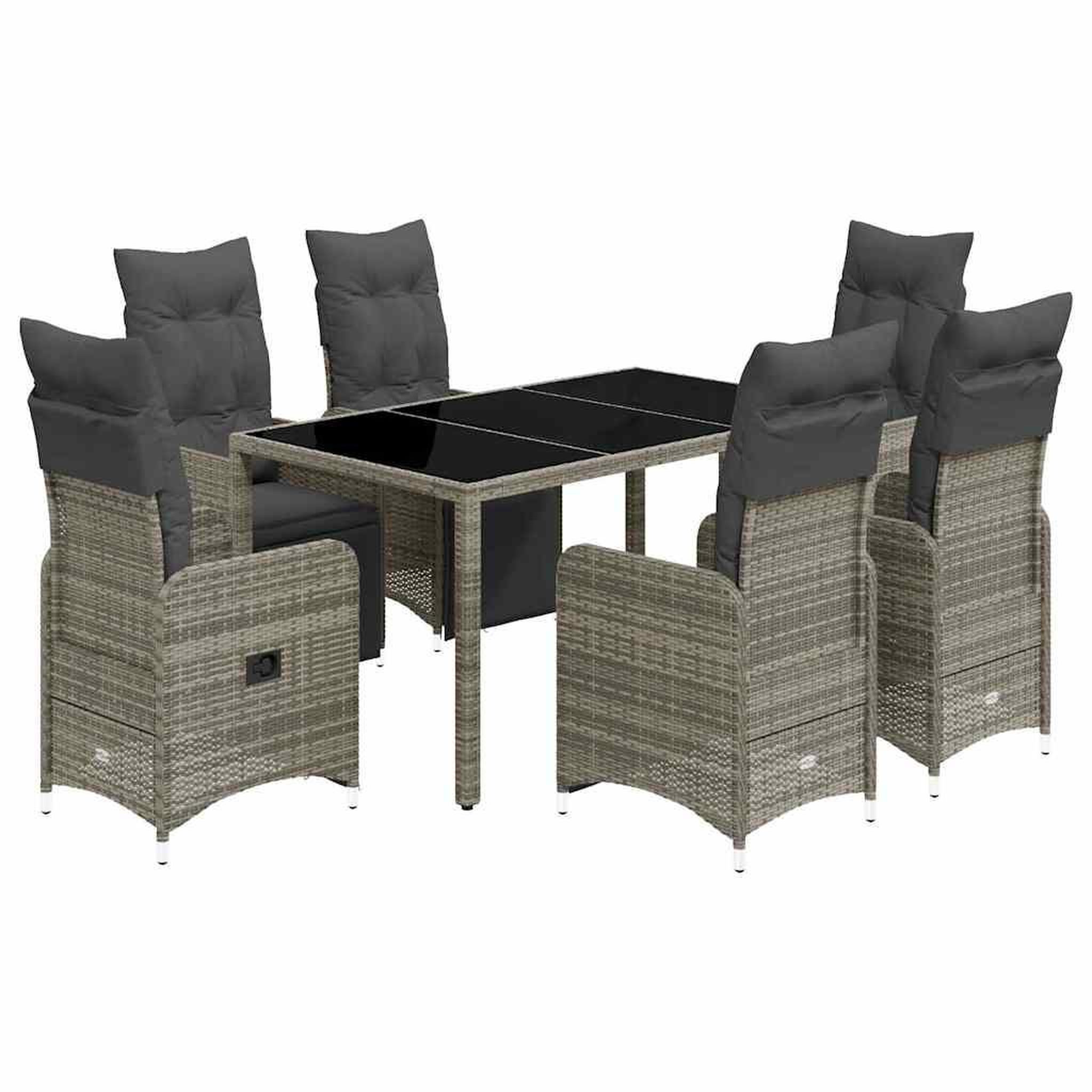 Voir la diapositive 2 : VIDAXL Ensemble de bistro de jardin 7 pcs coussins gris poly rotin