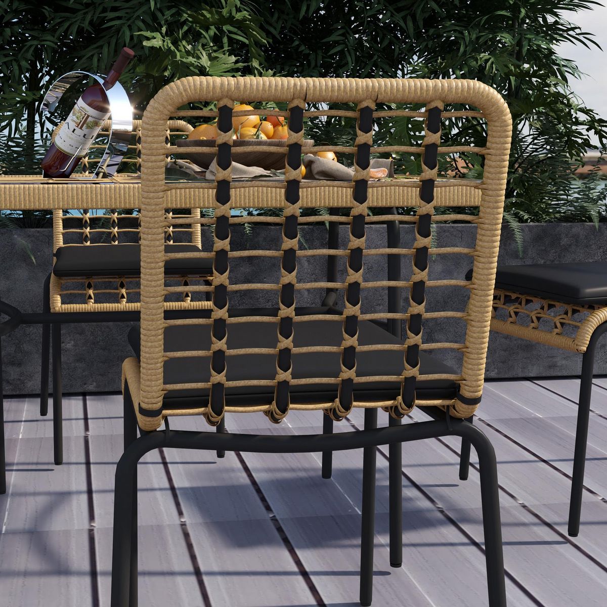 OUTSUNNY Ensemble salon de jardin 4 places 5 pièces style colonial coussins assise inclus