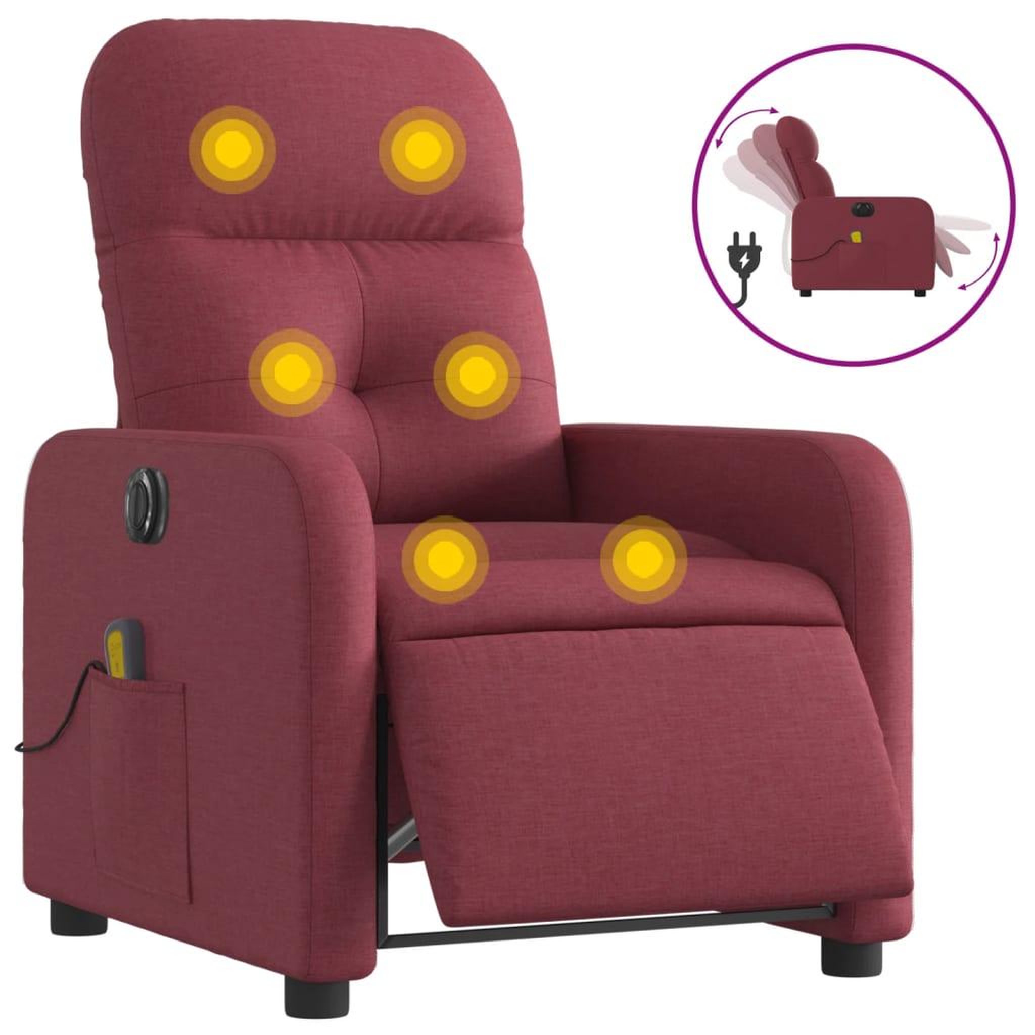 Voir la diapositive 2 : VIDAXL Fauteuil de massage inclinable electrique Rouge bordeaux Tissu