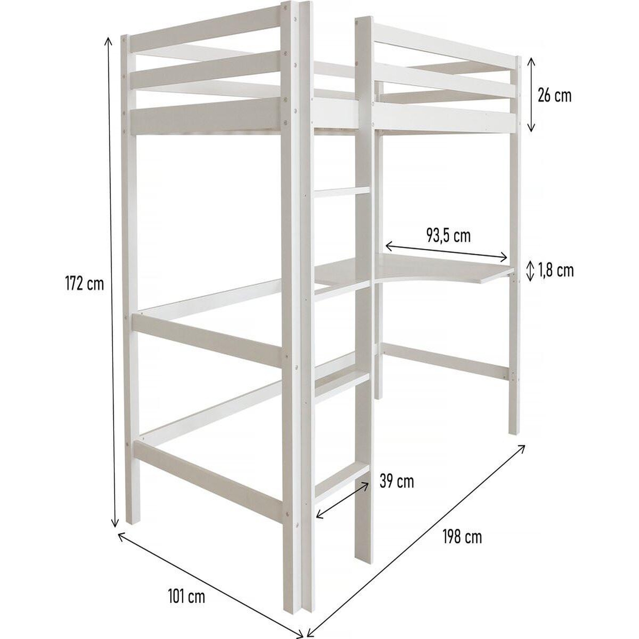 Voir la diapositive 3 : Habitat et Jardin Lit enfant mezzanine avec bureau  angéla  90 x 190 cm - blanc