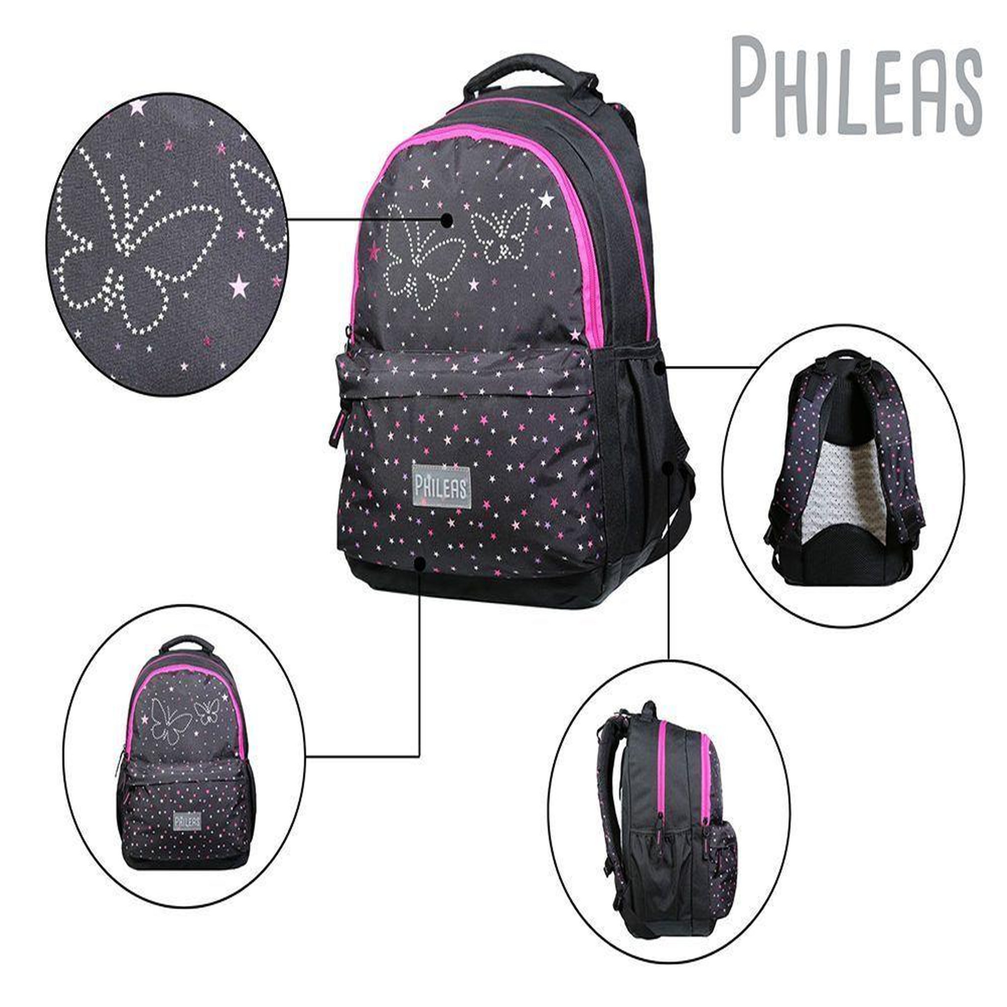 Voir la diapositive 5 : Bagtrotter BAGTROTTER Sac à dos 2 compartiments Phileas Papillons Noir - Le Plus Confortable des Sacs A Dos - Ergonomie/Confort/Sécurité - Système Smart Comfort