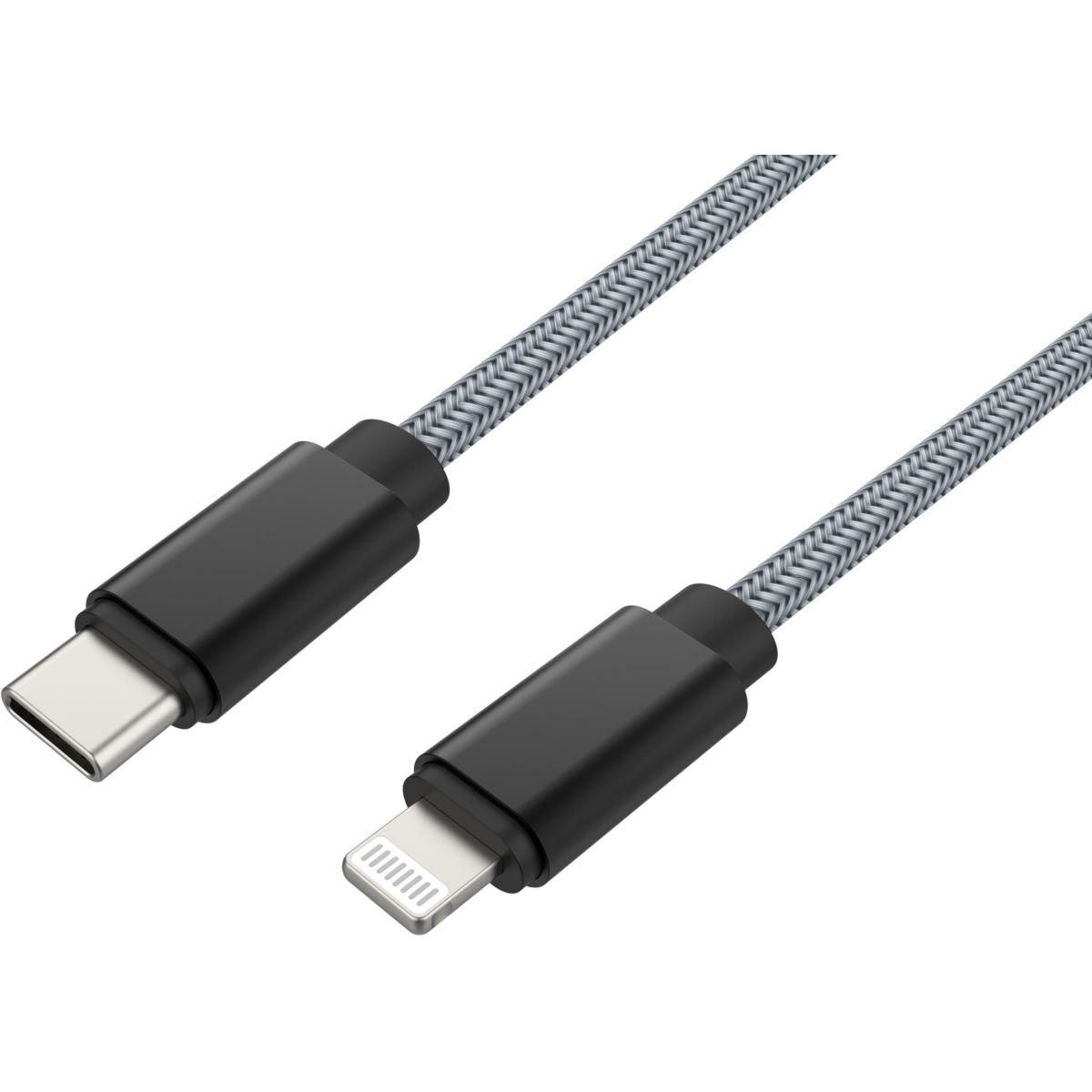 ADEQWAT Câble Lightning vers USB-C 2M certifié Apple Gris
