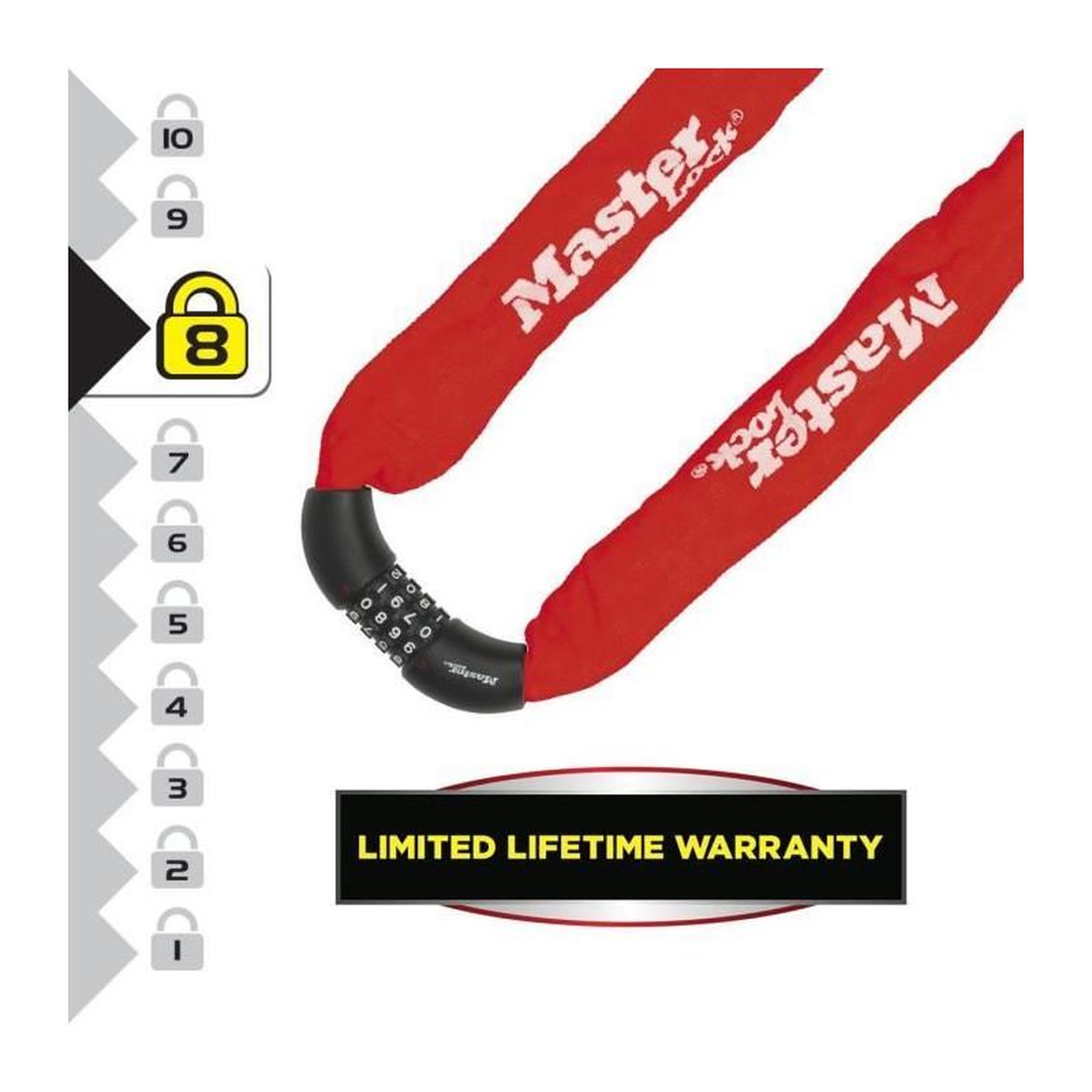 Voir la diapositive 4 : Master lock MASTER LOCK Chaîne Antivol Vélo [Combinaison] [90 cm Chaîne] [Rouge] 8392EURDPROCOLR