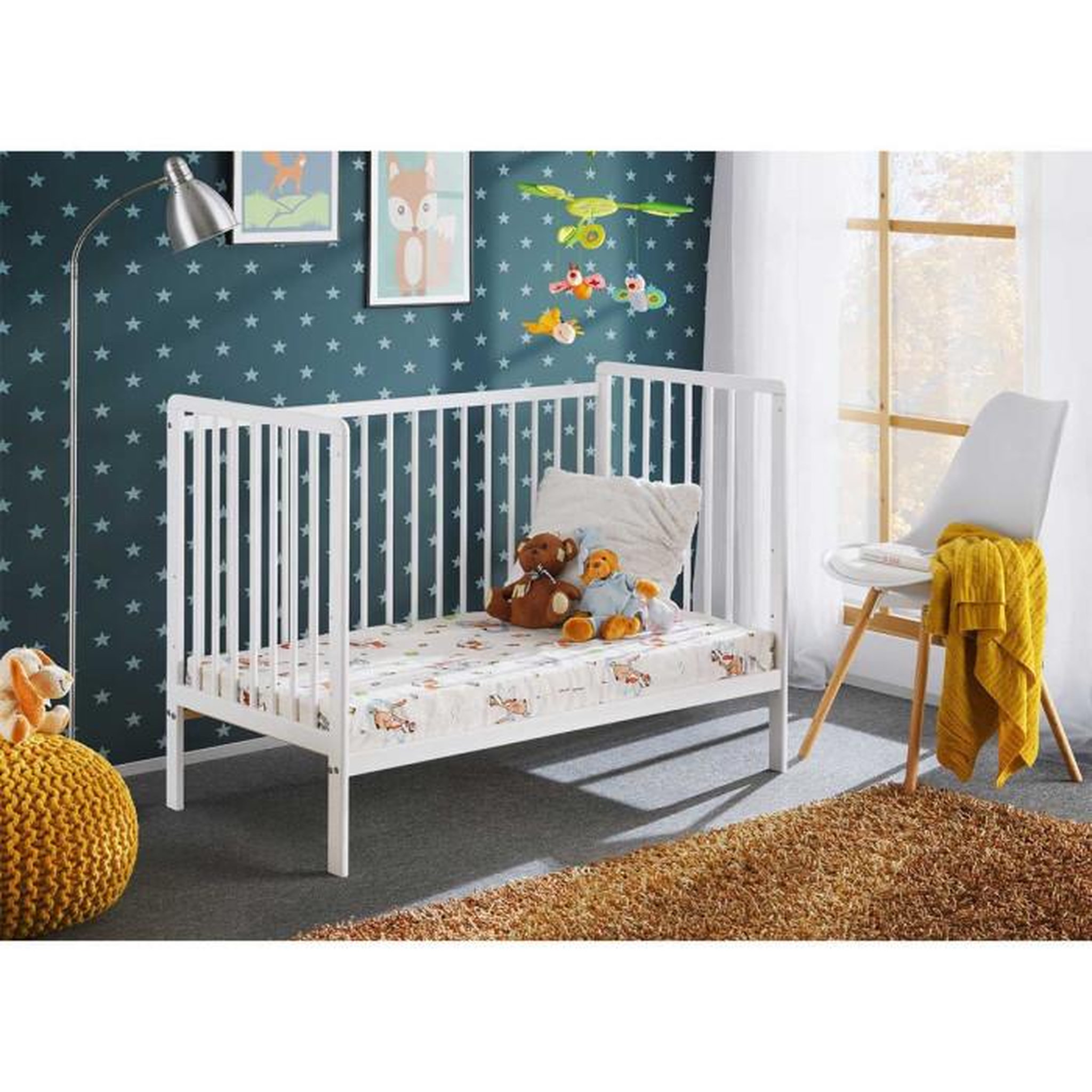 Voir la diapositive 3 : Paris Prix Lit Bébé & Matelas  Cypi  60x120cm Blanc