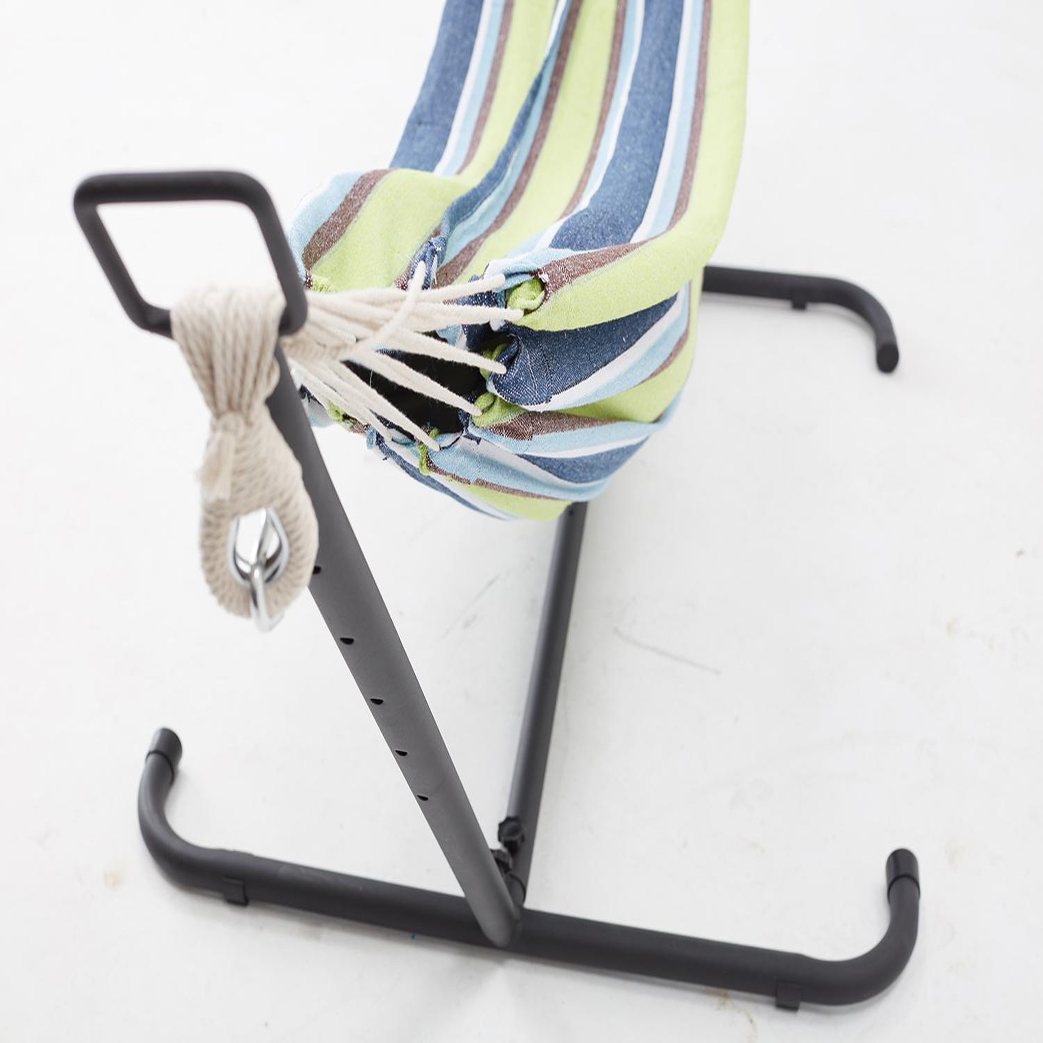 Voir la diapositive 3 : CONCEPT USINE Hamac sur pied 2,6 m avec toile en polyester bleu et vert COPACABANA