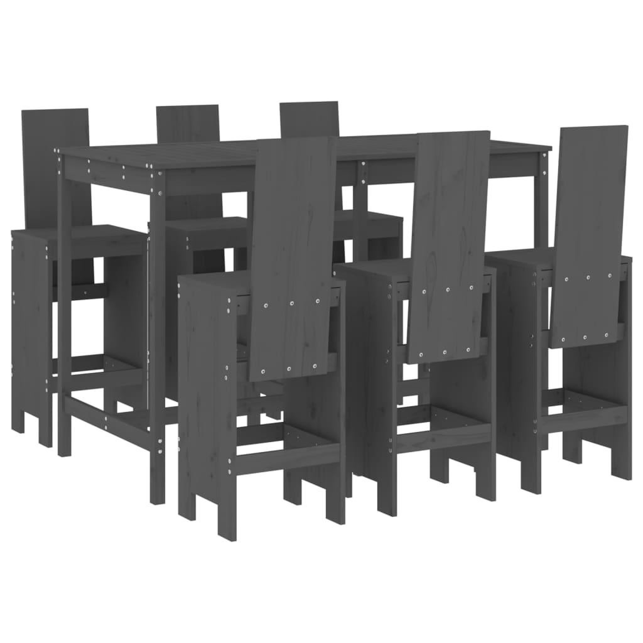 Voir la diapositive 2 : VIDAXL Ensemble de bar de jardin 7 pcs gris bois de pin massif