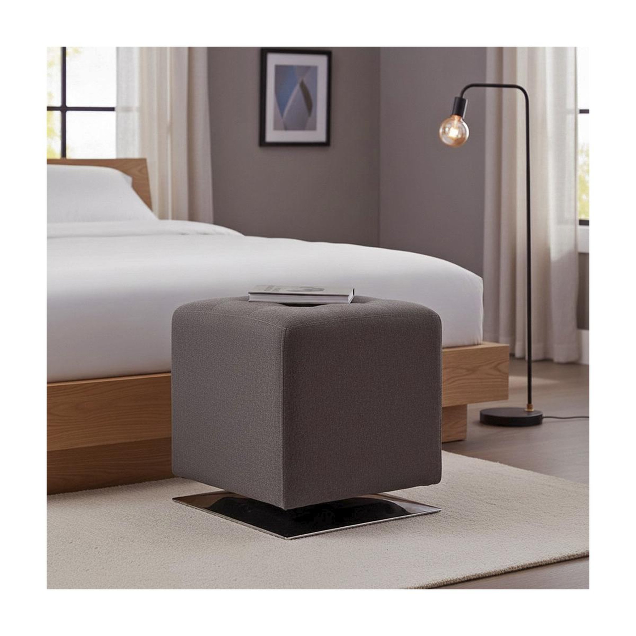 Voir la diapositive 4 : Paris Prix Pouf capitonné carré  beto  43cm anthracite