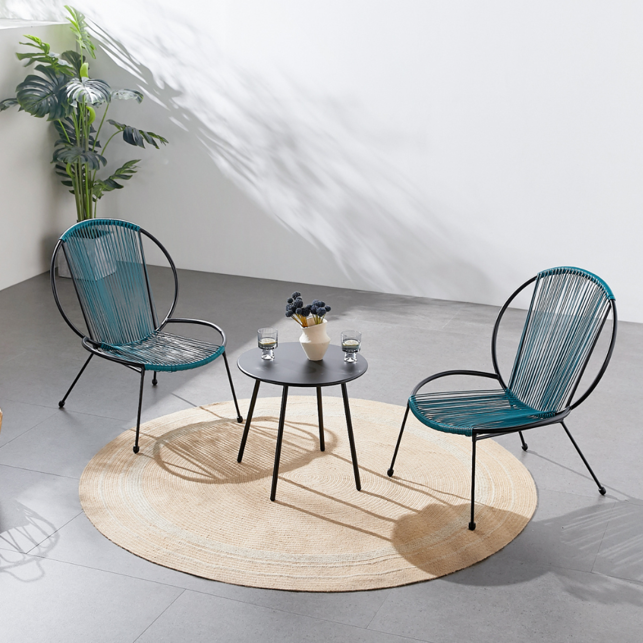 Voir la diapositive 5 : CONCEPT USINE Ensemble de 2 fauteuils + 1 table basse bleu rete