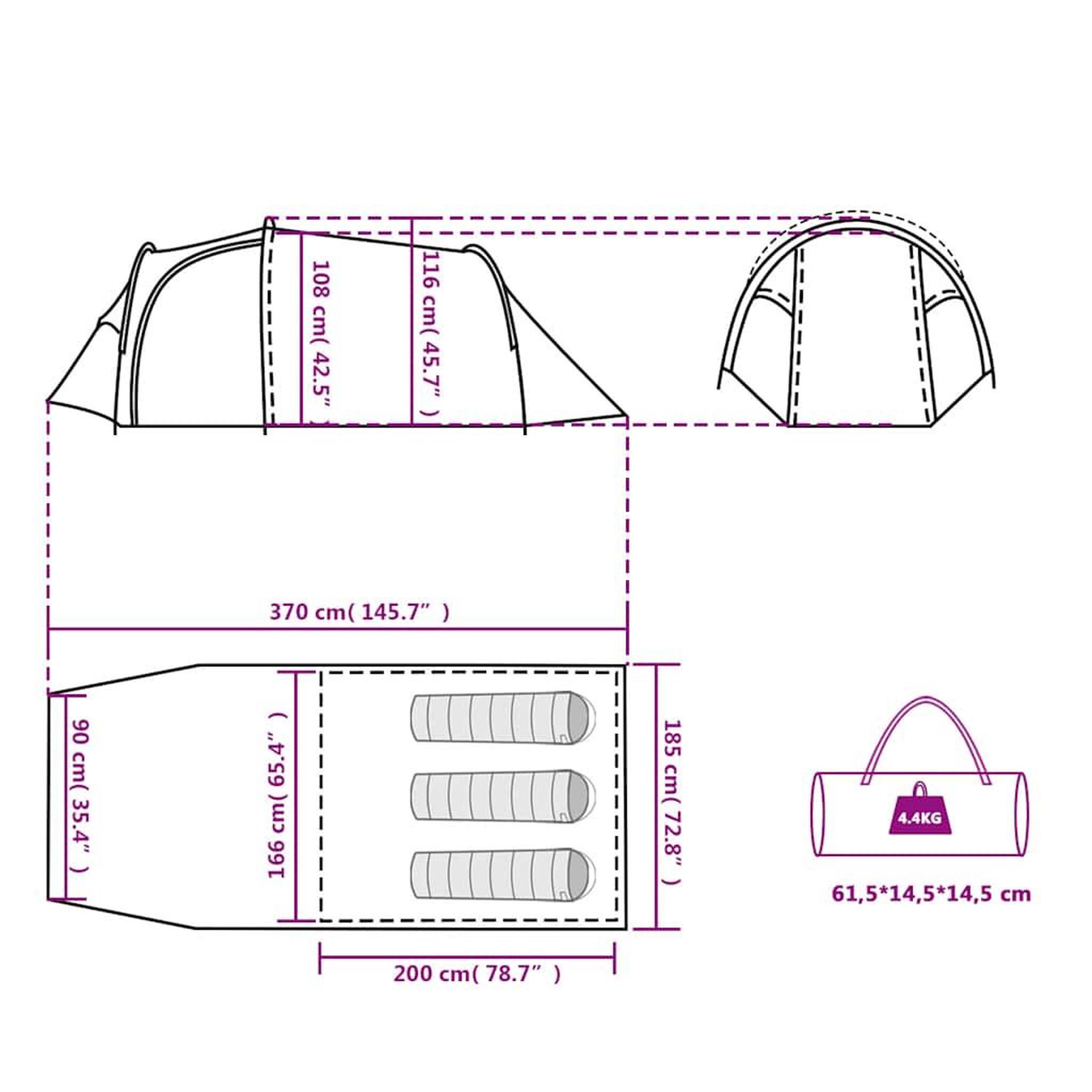 Voir la diapositive 6 : VIDAXL Tente de camping tunnel 3 personnes tissu occultant impermeable