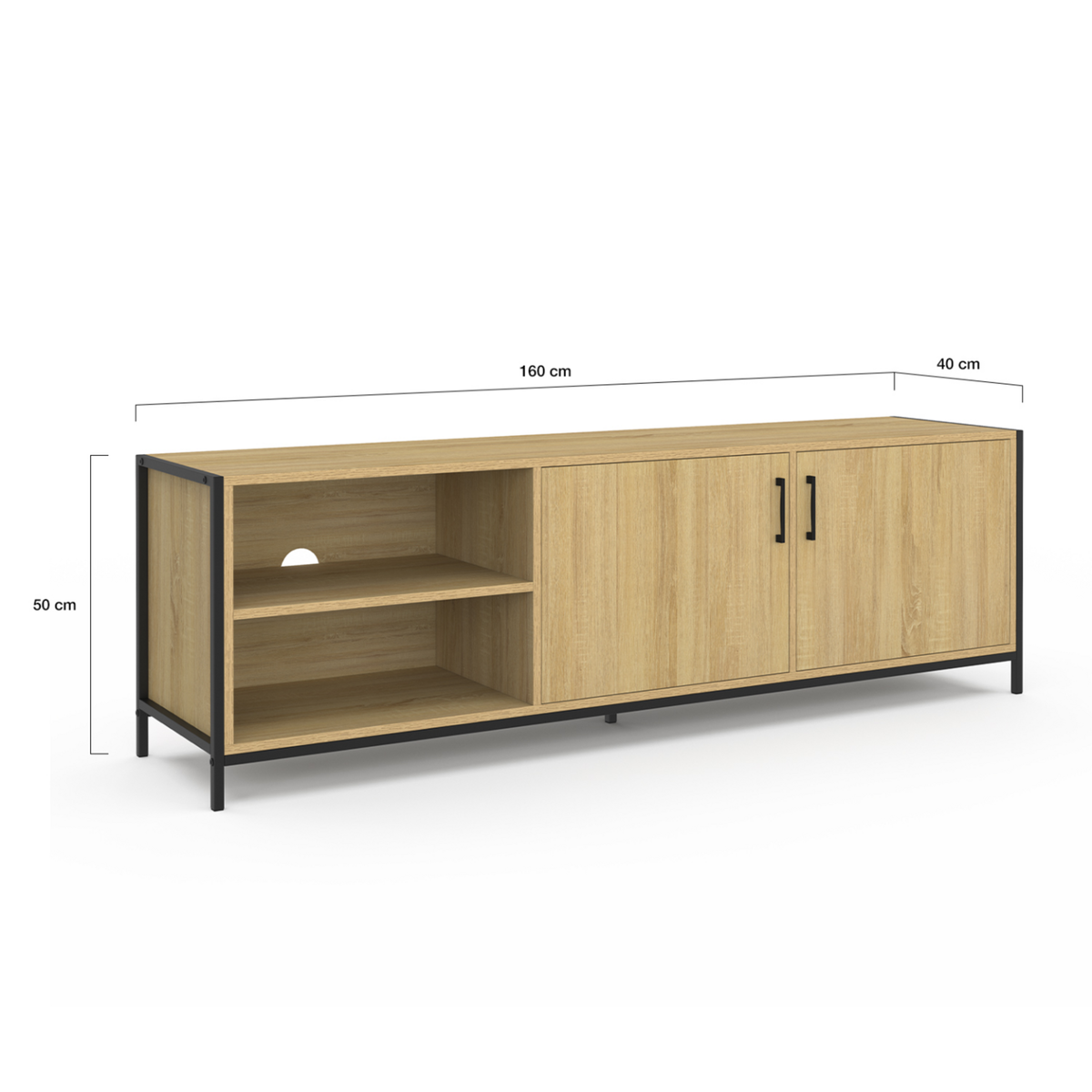 ID MARKET Meuble TV 160 cm DETROIT 2 portes design industriel