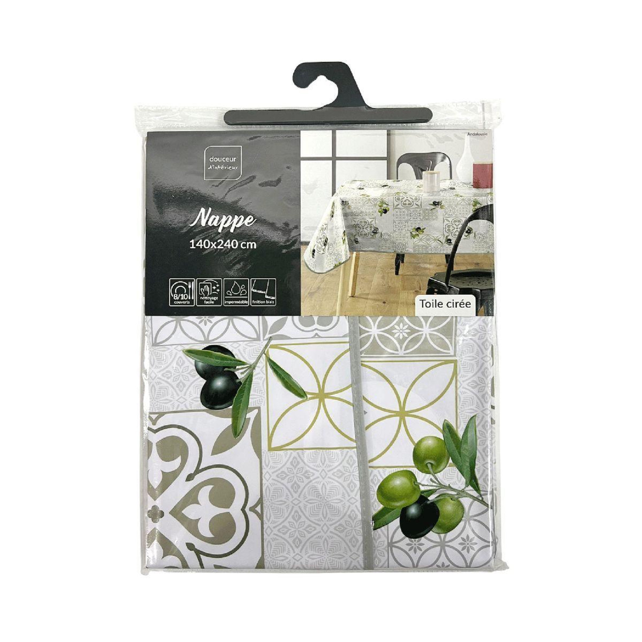 Voir la diapositive 2 : Douceur d'Intérieur Nappe toile cirée  andalousie  140x240cm vert