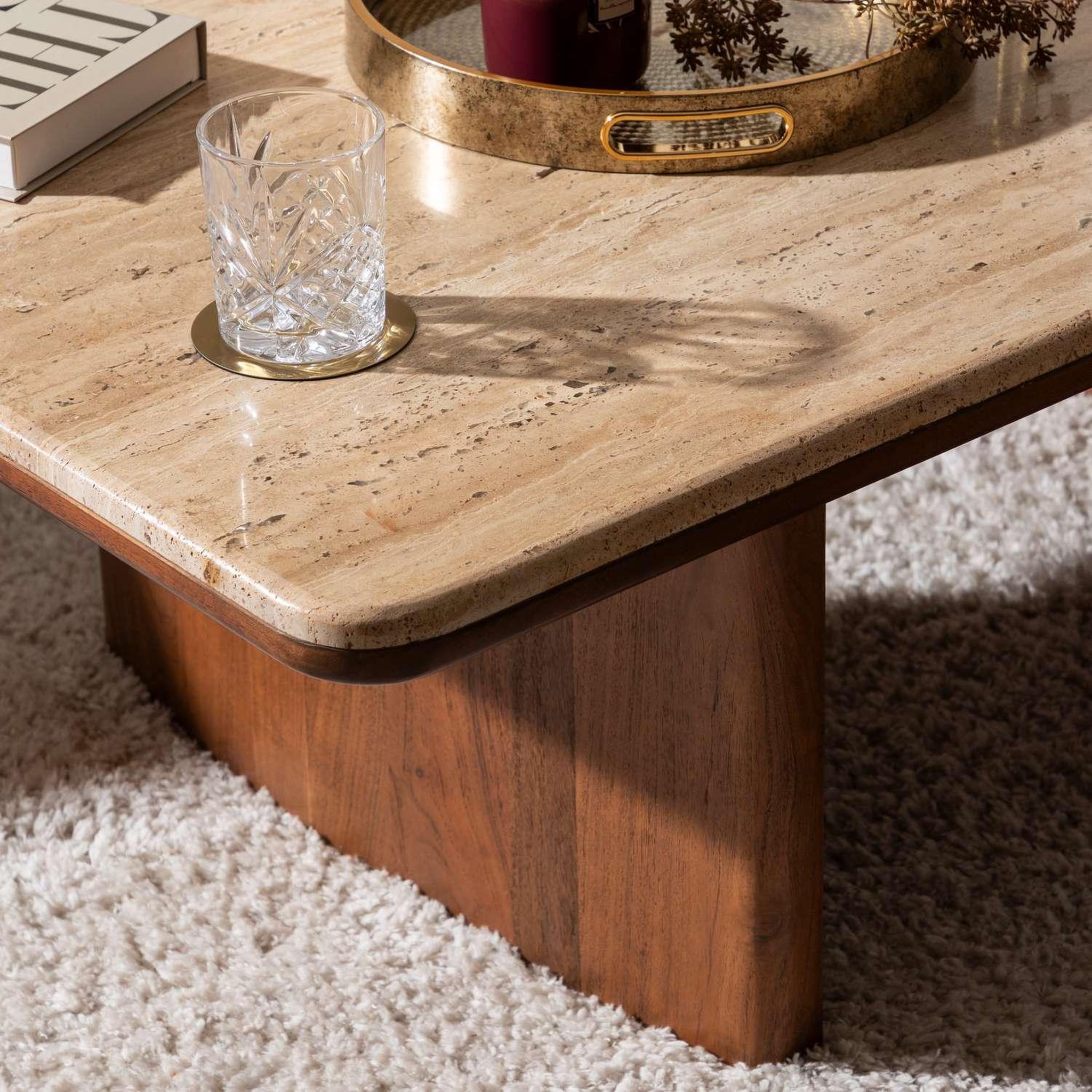 Voir la diapositive 6 : ATMOSPHERA Table basse en acacia et travertin jivan - marron