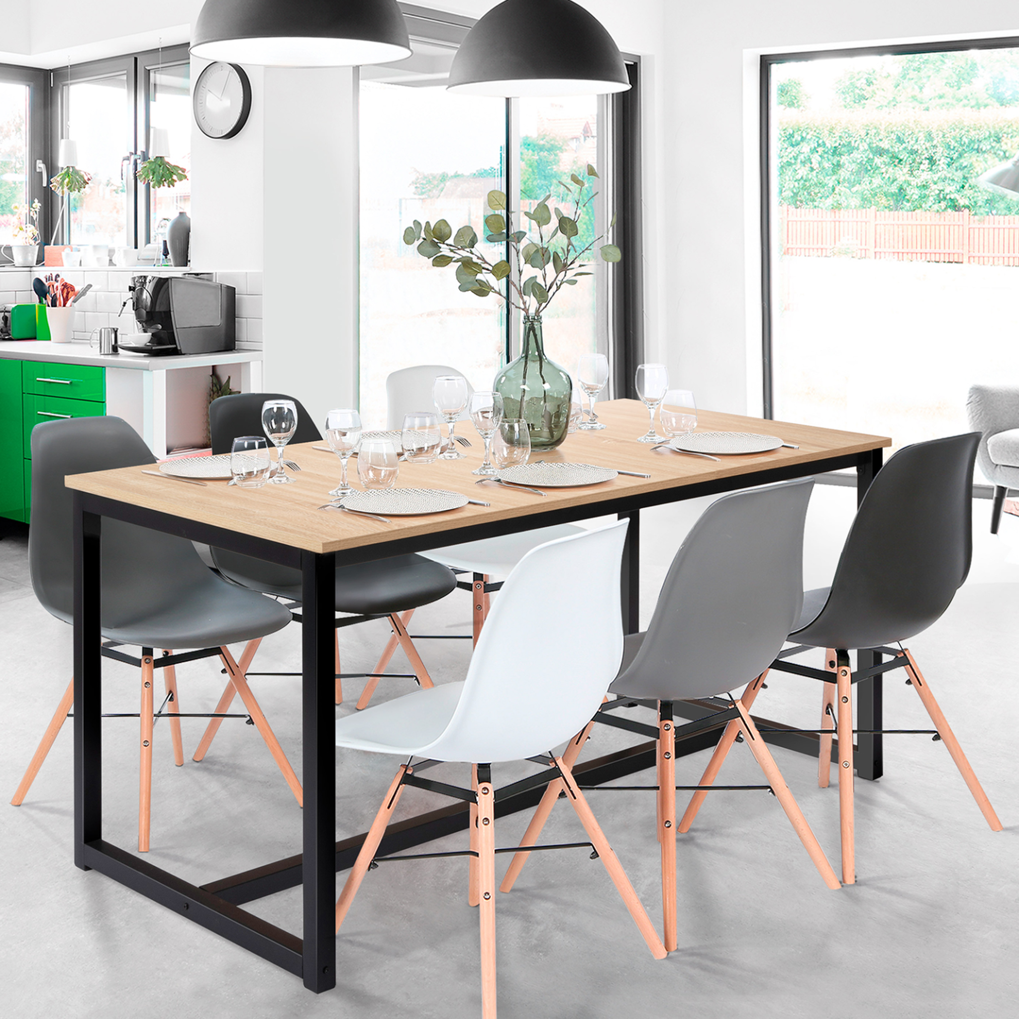 Voir la diapositive 4 : ID MARKET Table à manger extensible rectangle detroit 6-10 personnes design industriel 160-200 cm