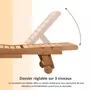 OUTSUNNY Bain de soleil transat style colonial dossier réglable 3 positions roulettes tablette support bois sapin pré-huilé