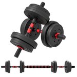 HOMCOM Ensemble d'haltères courtes total 15 Kg - barres incluses - entraînement musculaire & haltérophilie - acier HDPE noir rouge