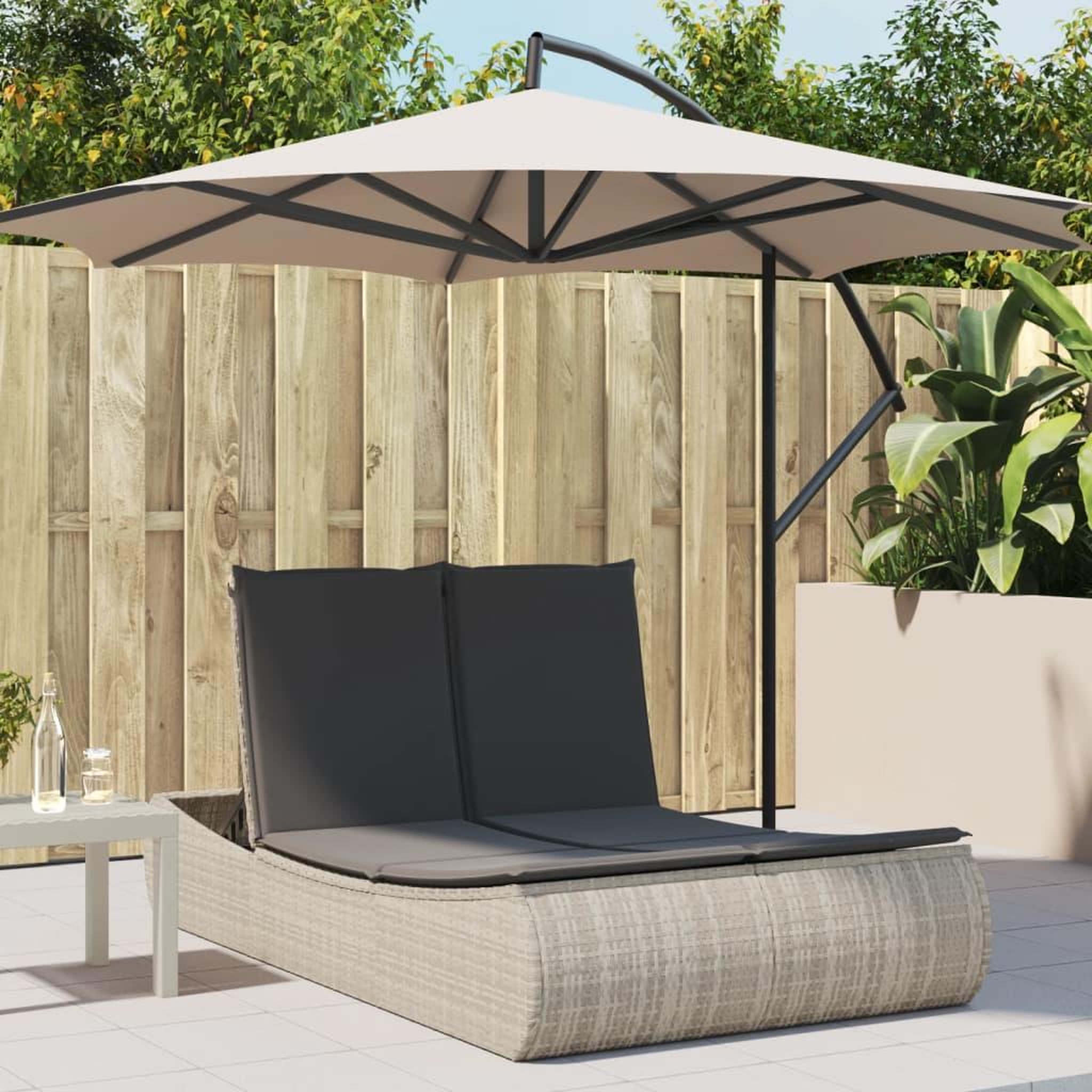 VIDAXL Chaise longue double avec coussins gris clair resine tressee