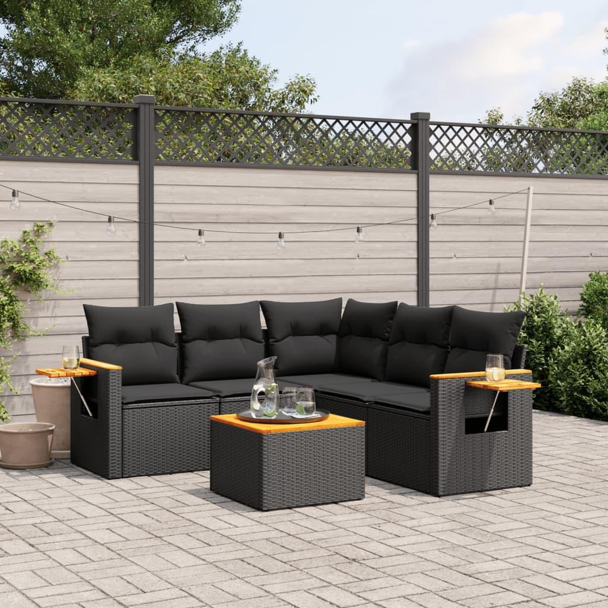 VIDAXL Salon de jardin 6 pcs avec coussins noir resine tressee