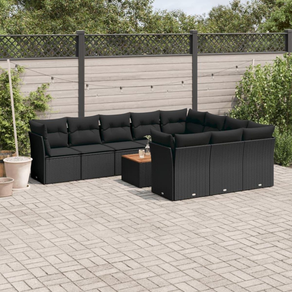 VIDAXL Salon de jardin 11 pcs avec coussins noir resine tressee