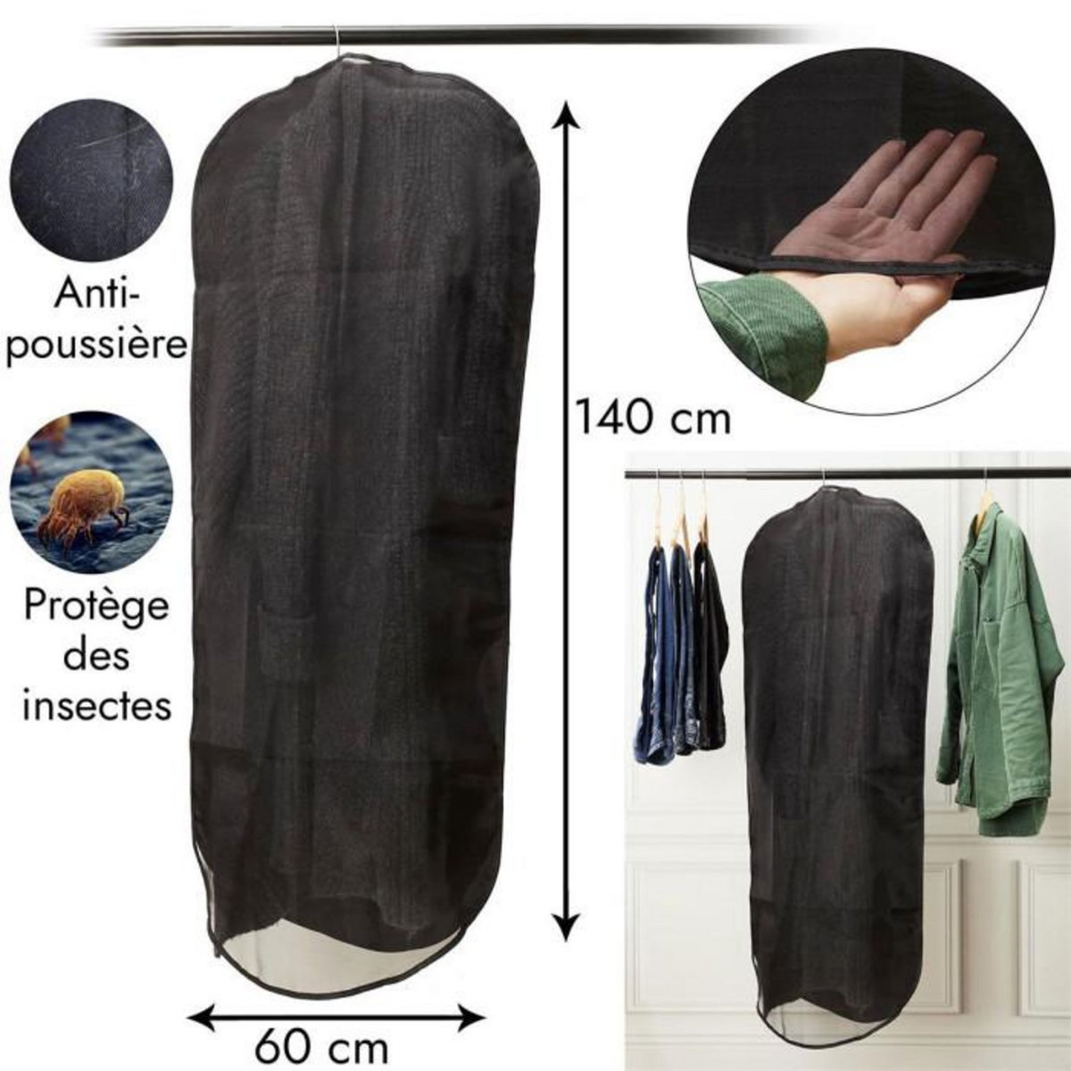 Paris Prix Housse de Protection  Vêtements  138cm Noir