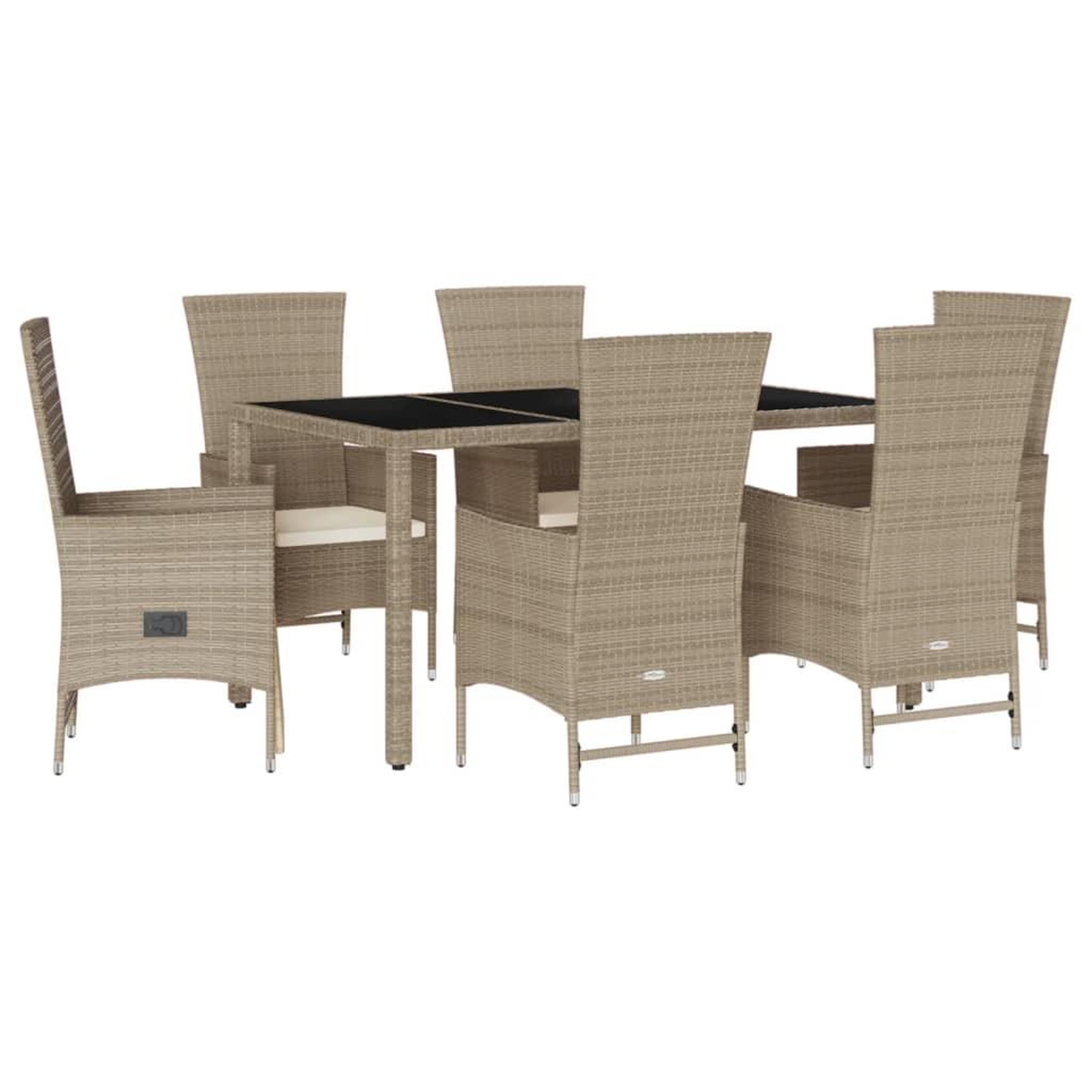 Voir la diapositive 2 : VIDAXL Ensemble a manger de jardin et coussins 7 pcs beige poly rotin