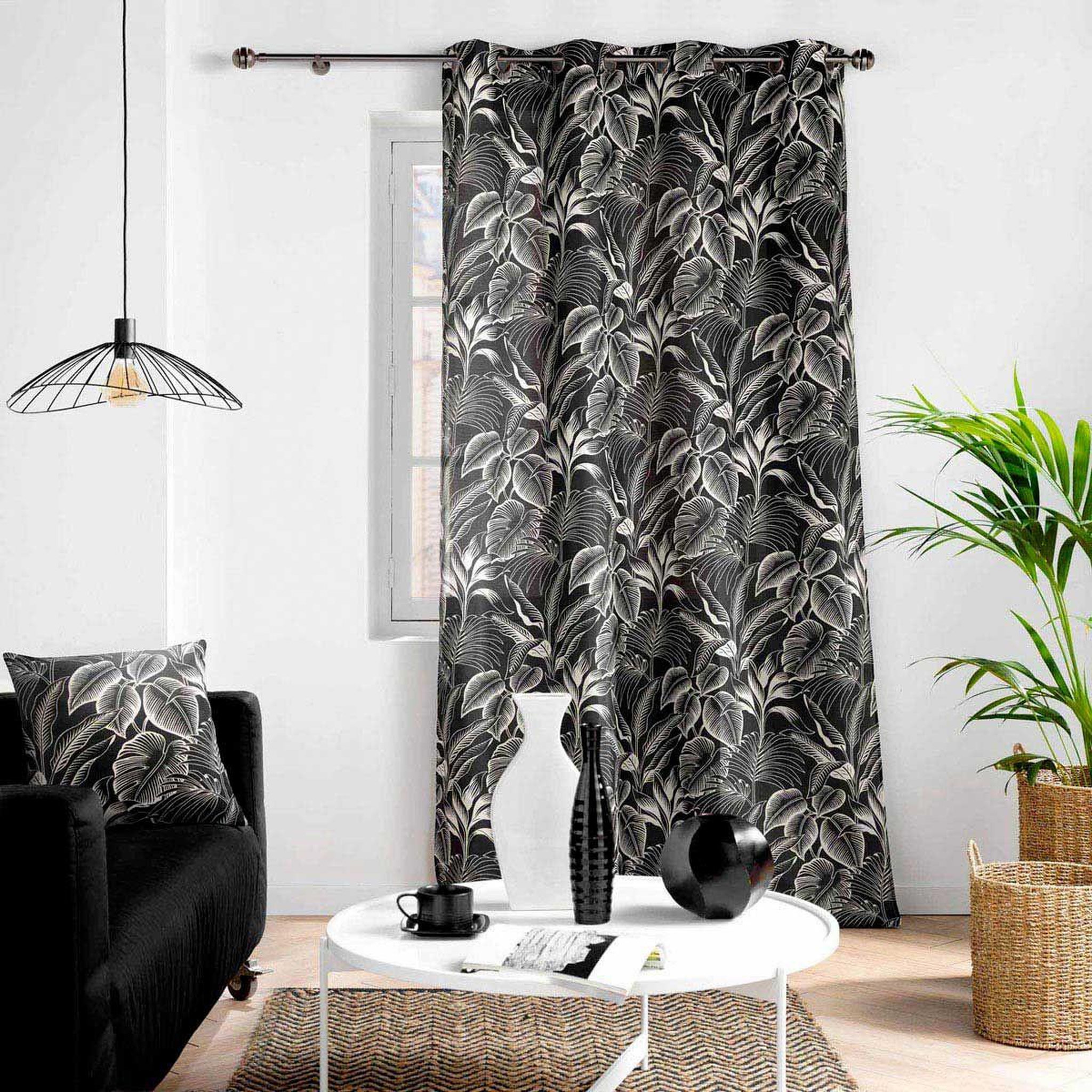 Voir la diapositive 4 : Douceur d'Intérieur Rideau à œillets imprimé  cabana  140x280cm noir