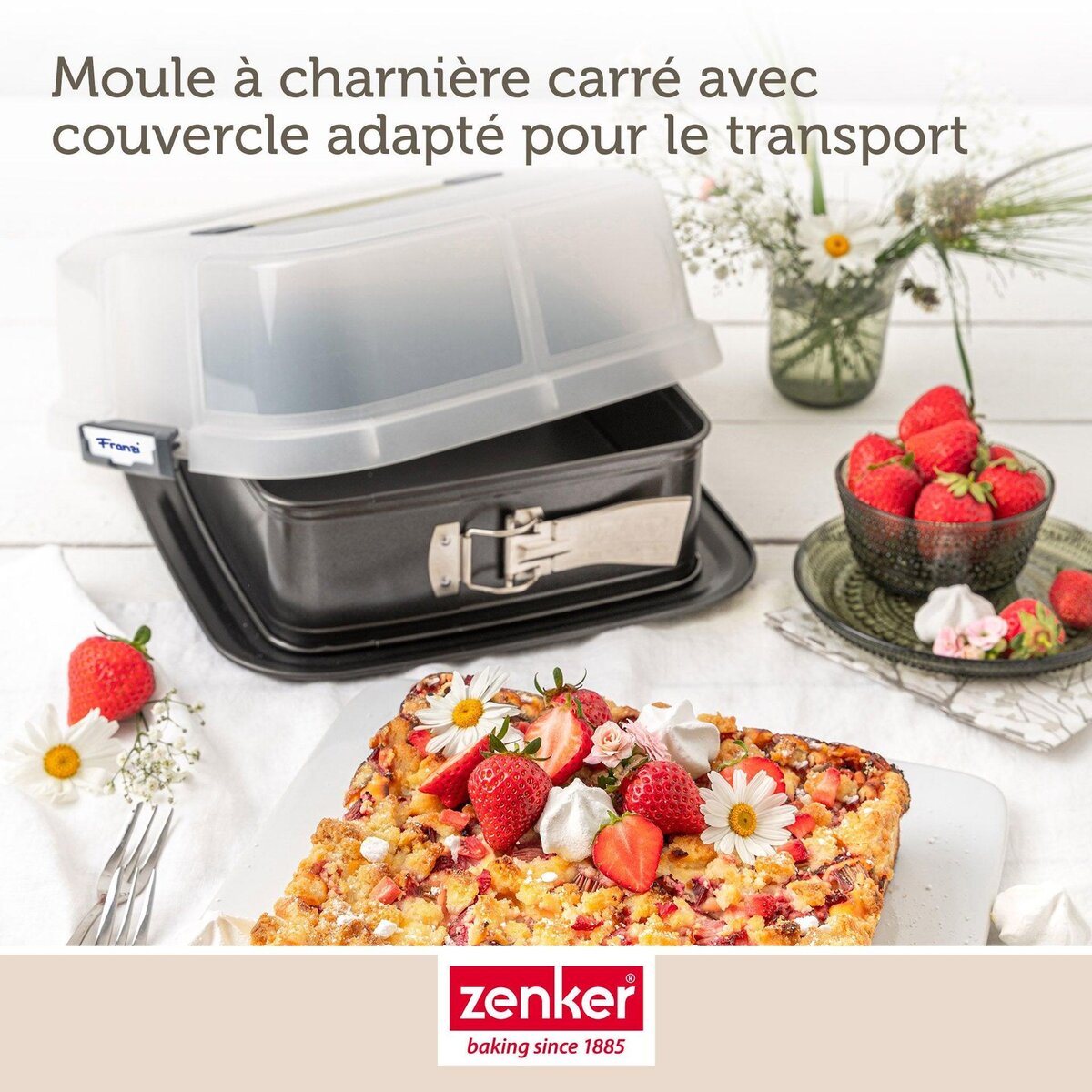 ZENKER Set pâtisserie moule à charnière carré 23 cm avec couvercle, 2 bols à mixer, verre mesureur et spatule Zenker
