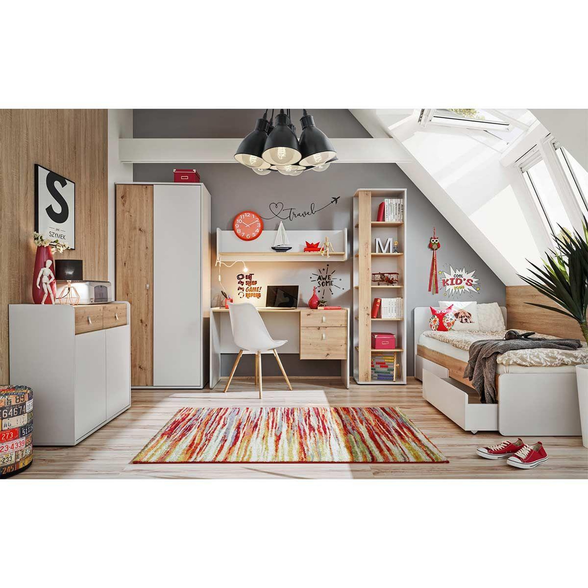 Voir la diapositive 3 : Paris Prix Buffet 3 Tiroirs Design  Vivero  139cm Gris & Naturel