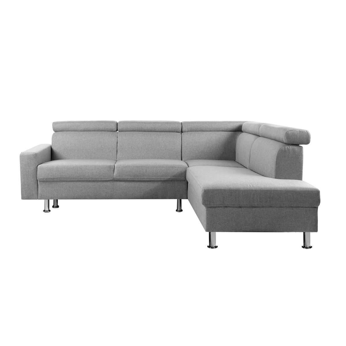 Canapé d'angle 4-5 places fixe avec LED -TOMY- Tissu gris chiné clair - Angle droit