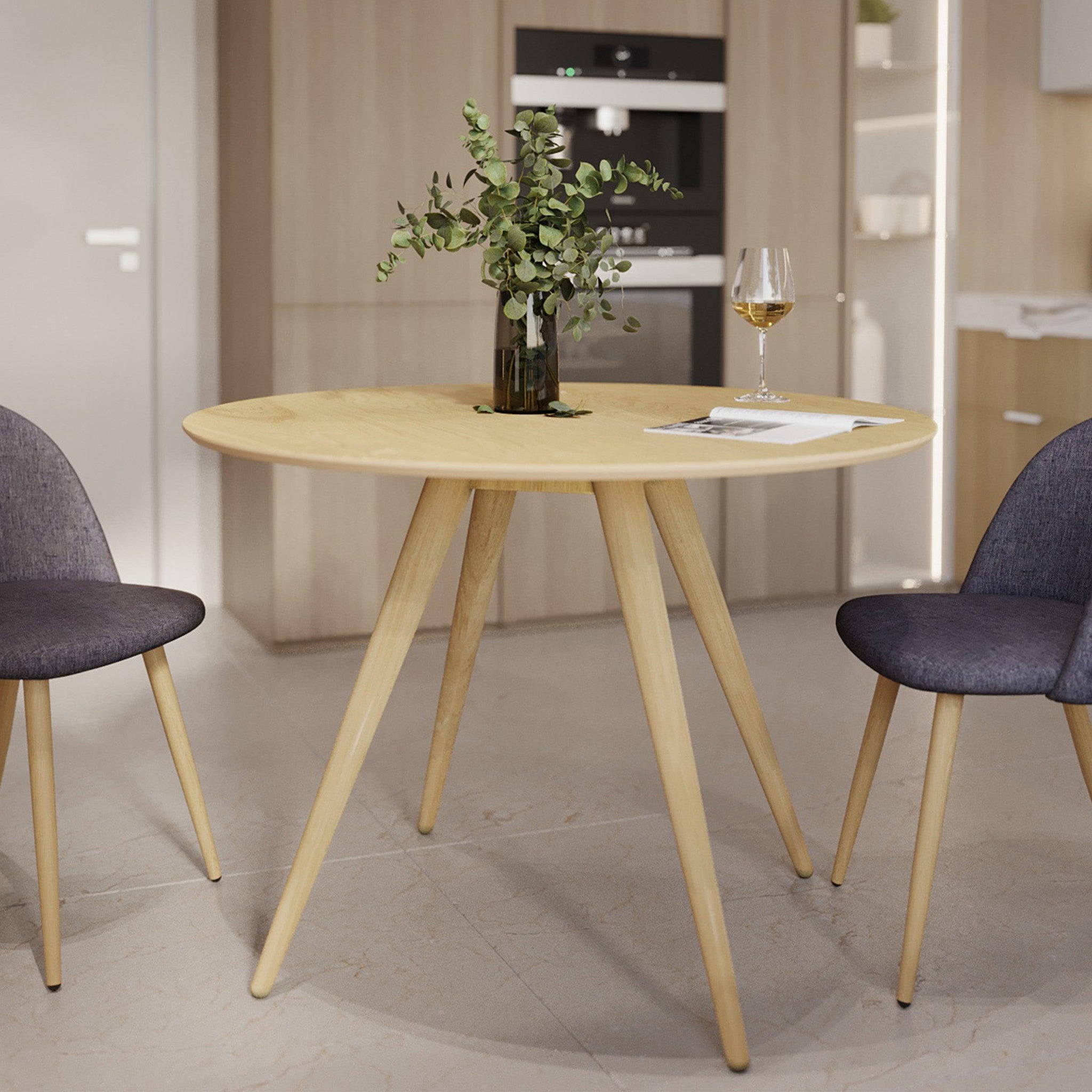 Voir la diapositive 2 : MAISON PAVANE Table ronde 4 personnes en bois clair naturel d105 cm-liwa