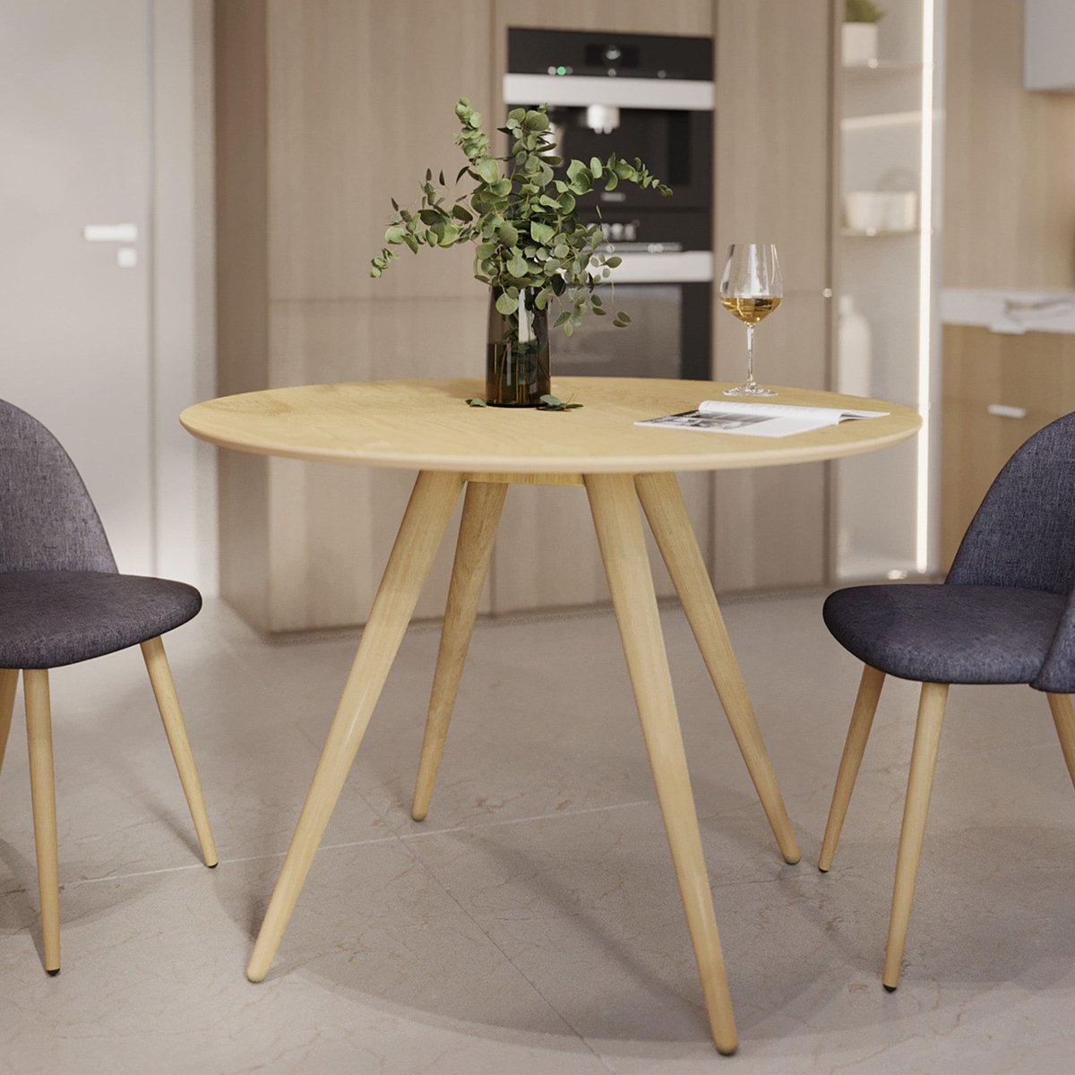 MAISON PAVANE Table ronde 4 personnes en bois clair naturel D105 cm-Liwa