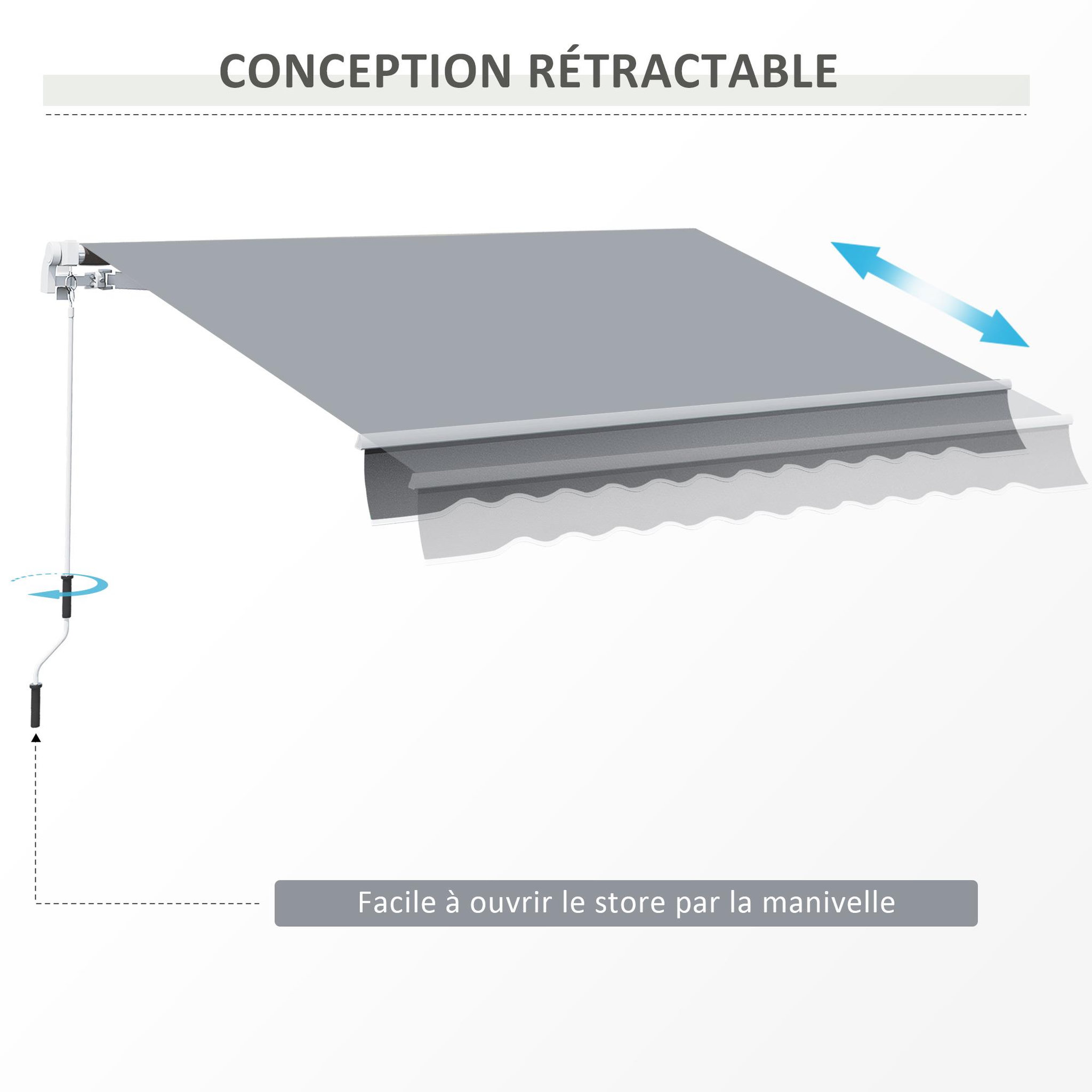 Voir la diapositive 5 : OUTSUNNY Store banne manuel rétractable alu. polyester imperméabilisé haute densité 4 x 2,5 m gris