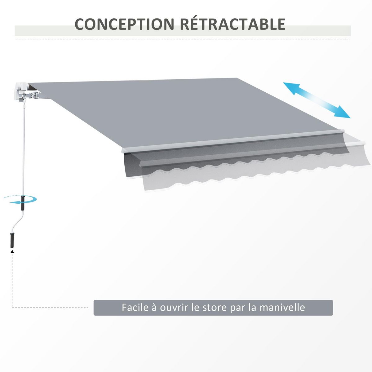OUTSUNNY Store banne manuel rétractable alu. polyester imperméabilisé haute densité 4 x 2,5 m gris